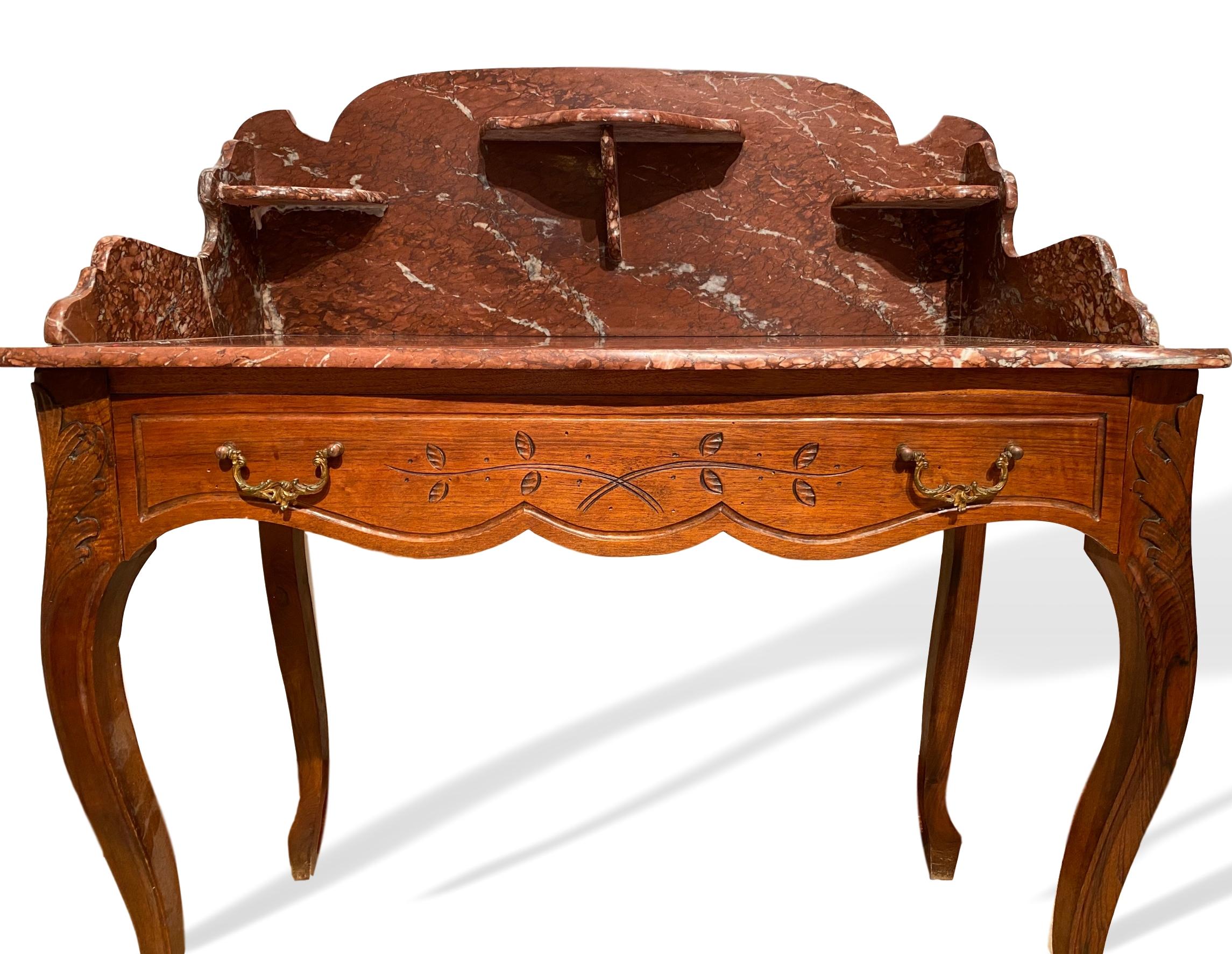 19th Century Marble-Top Washstand Dry Sink with Marble Surround and Shelves, French For Sale