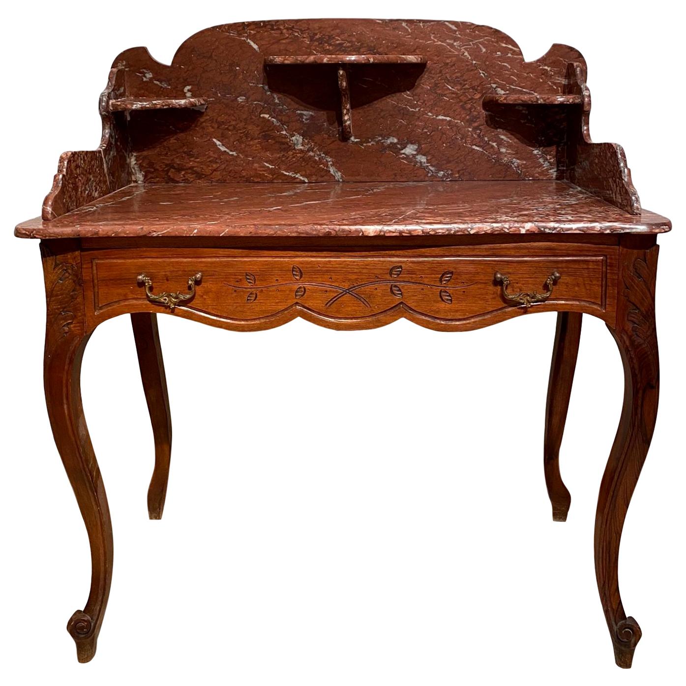 Marble-Top Washstand Dry Sink with Marble Surround and Shelves, French