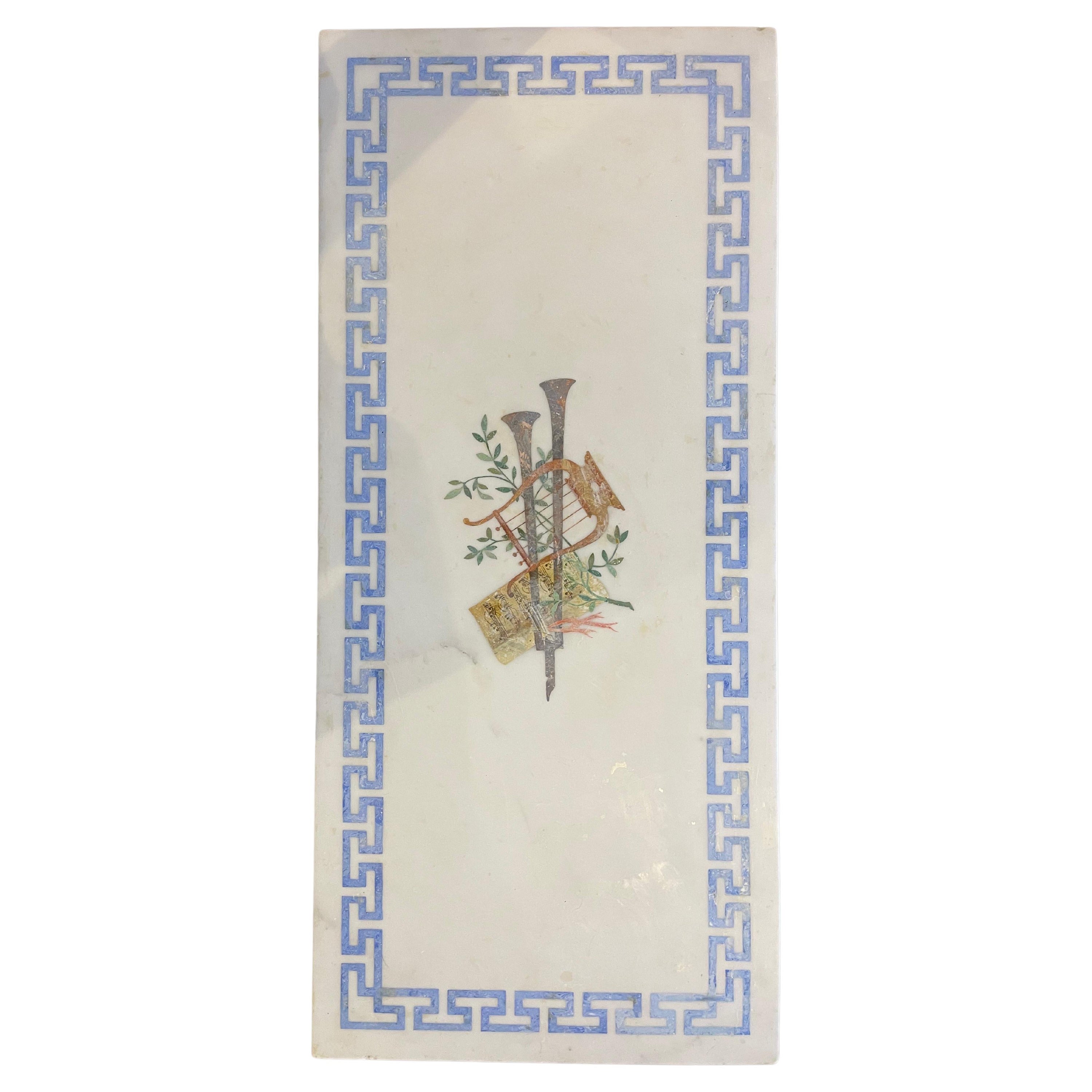 Marble Top White and Gilt Coffee Table with Greek Key and Decorative Inlay For Sale