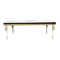 Marble Top White and Gilt Coffee Table with Greek Key and Decorative Inlay
