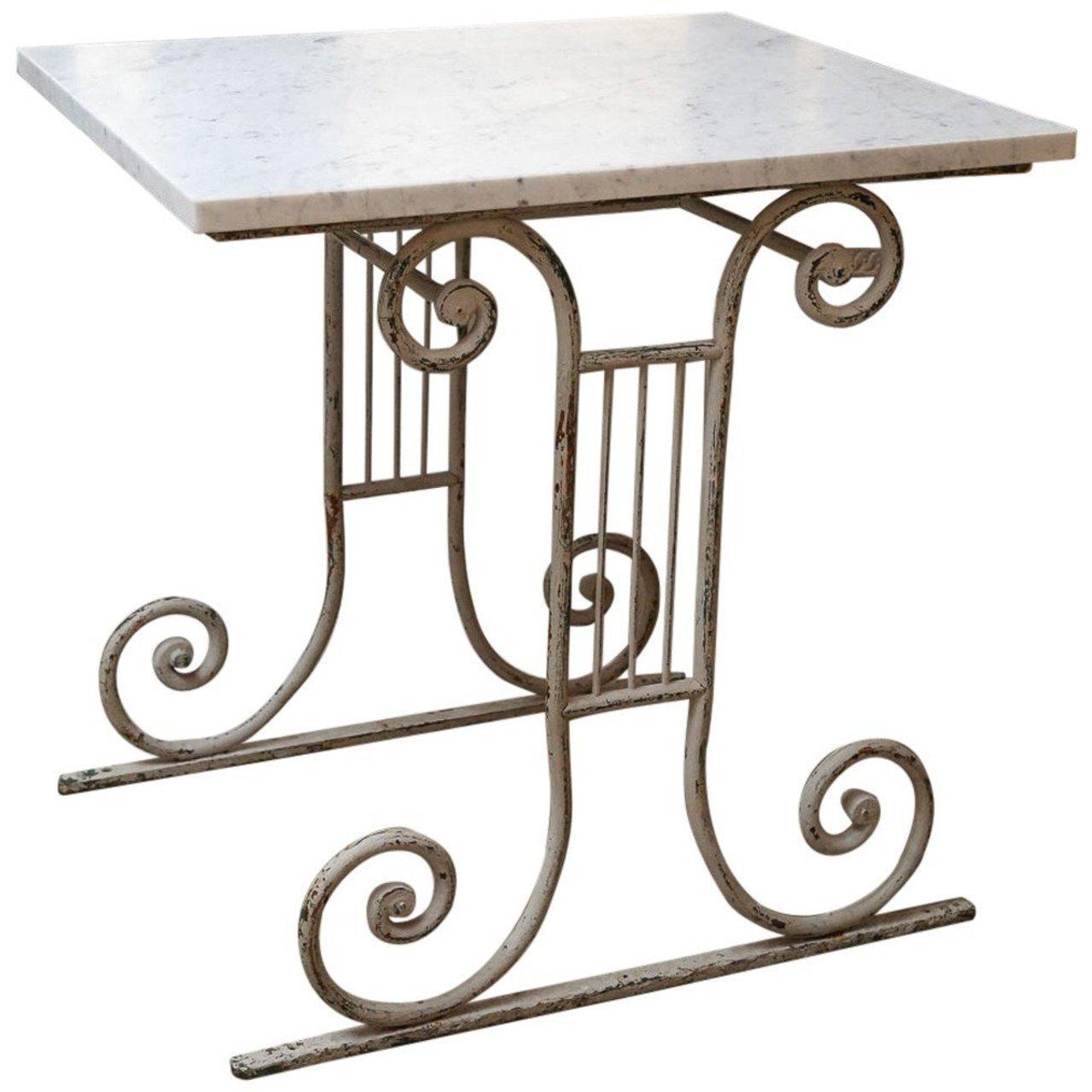 Marble-Top White-Painted Iron Base Table 1