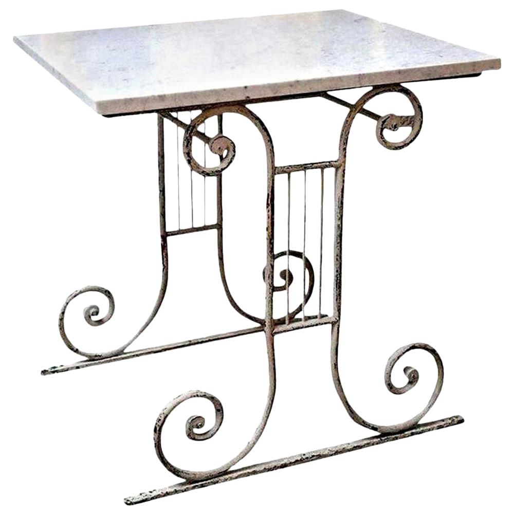 Marble-Top White-Painted Iron Base Table 2