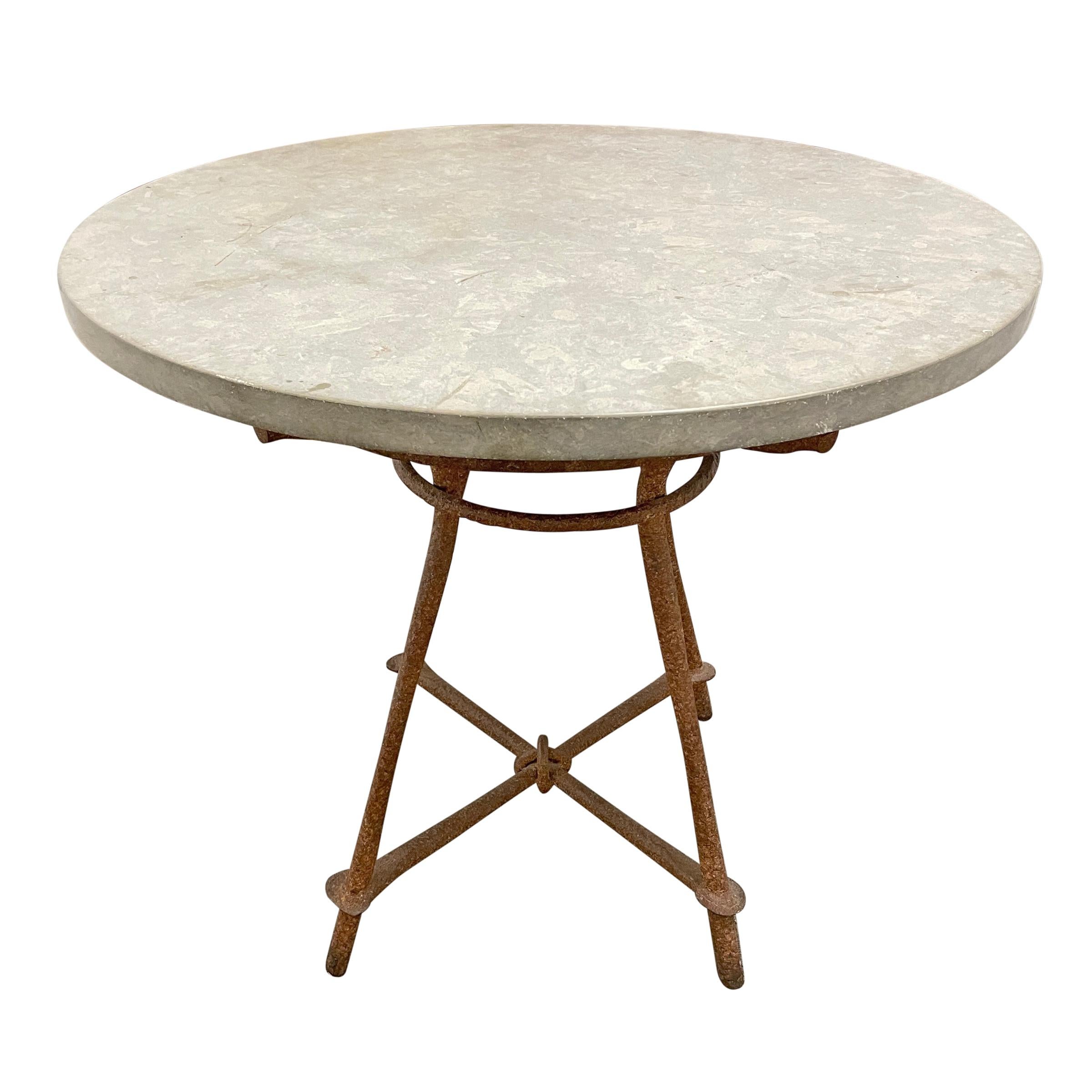 Modern Marble Top Wrought-Iron Café Table
