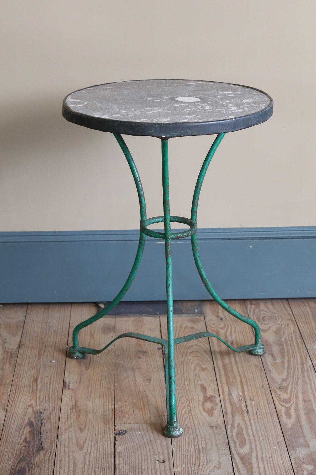 Iron Marble-Topped Bistro Table or Gueridon from France