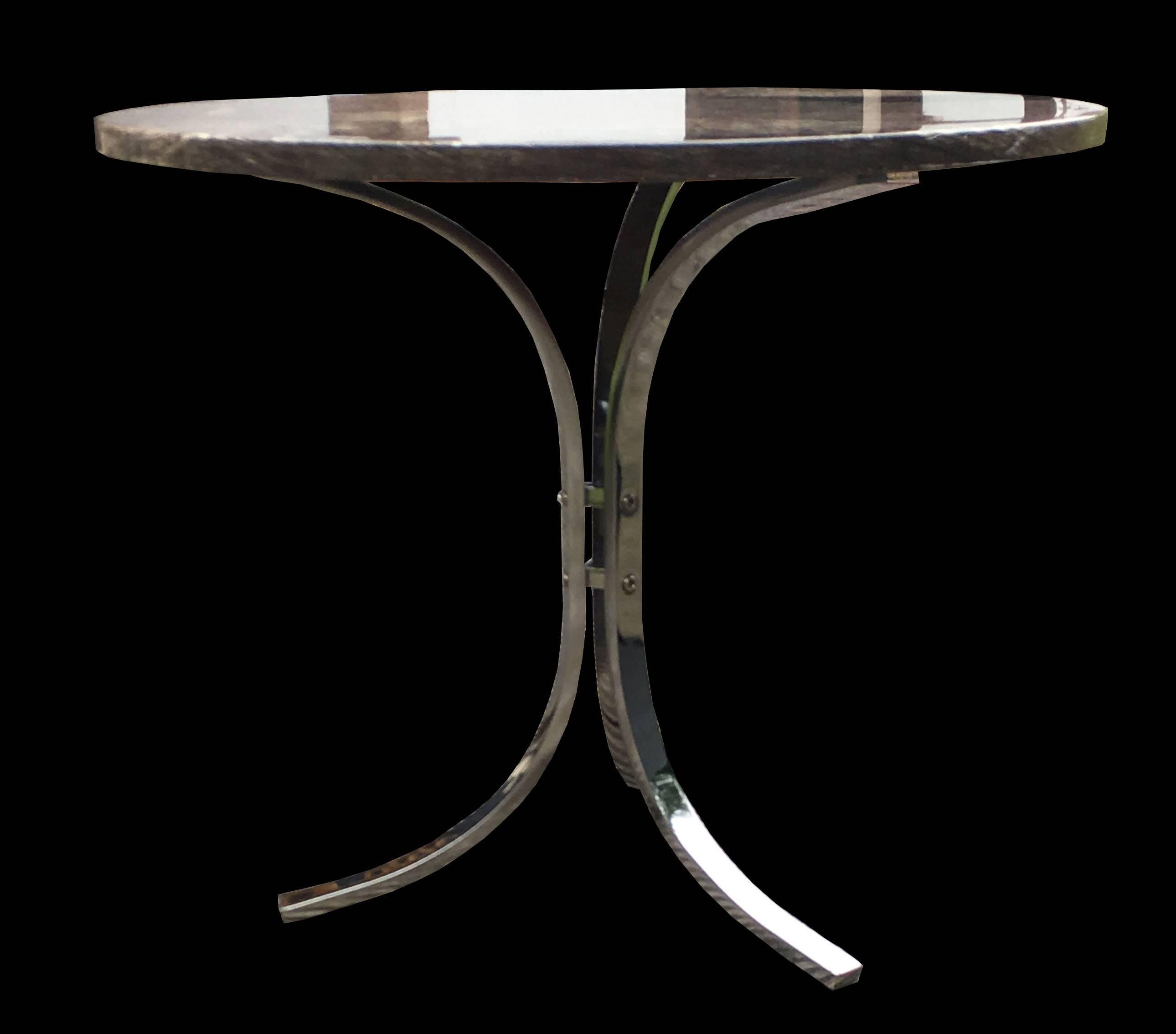 Mid-Century Modern Marble Topped Chrome Side Table