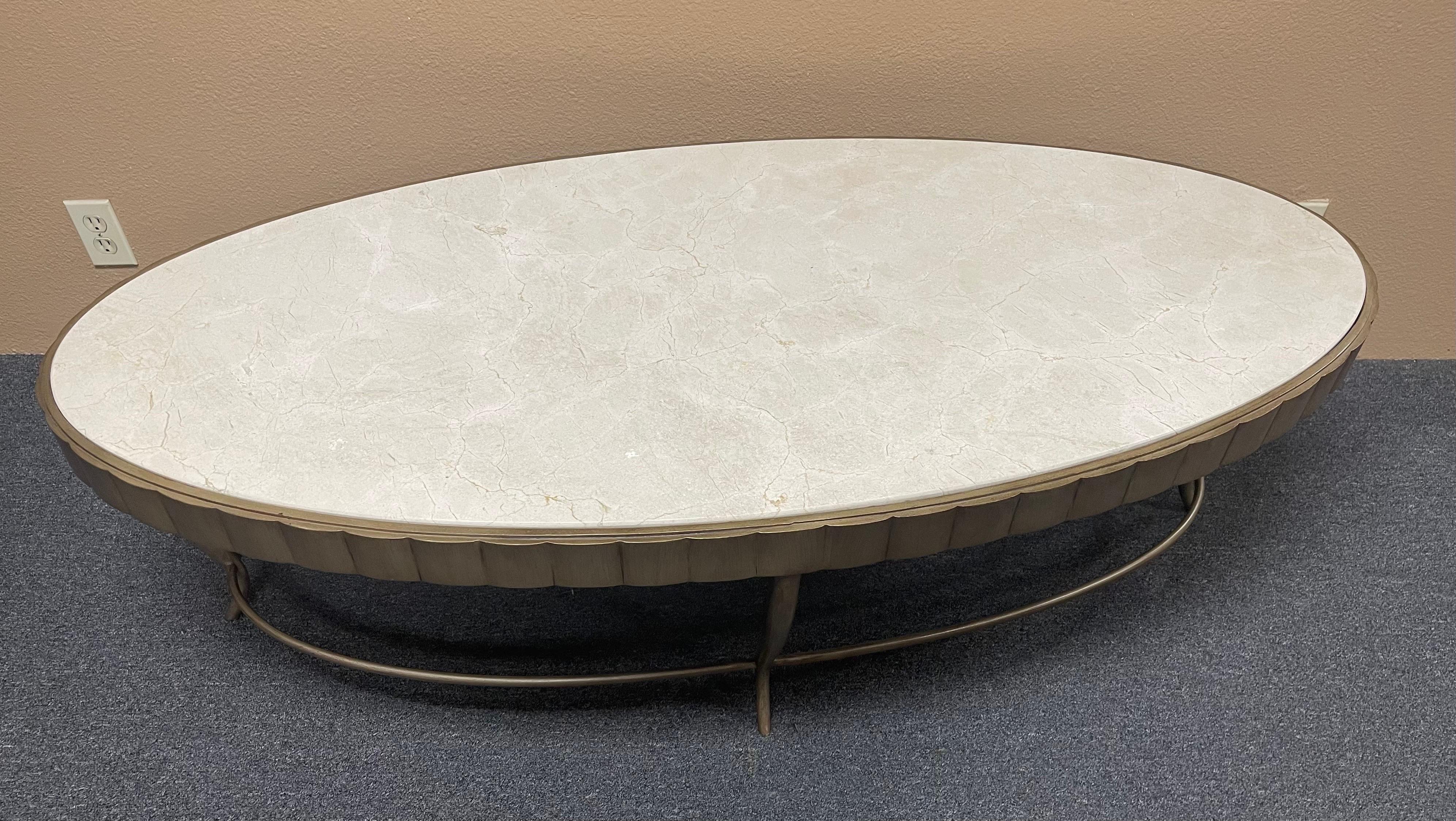 Américain Table basse ovale Cinched surmontée de marbre de Barbara Barry pour Henredon en vente
