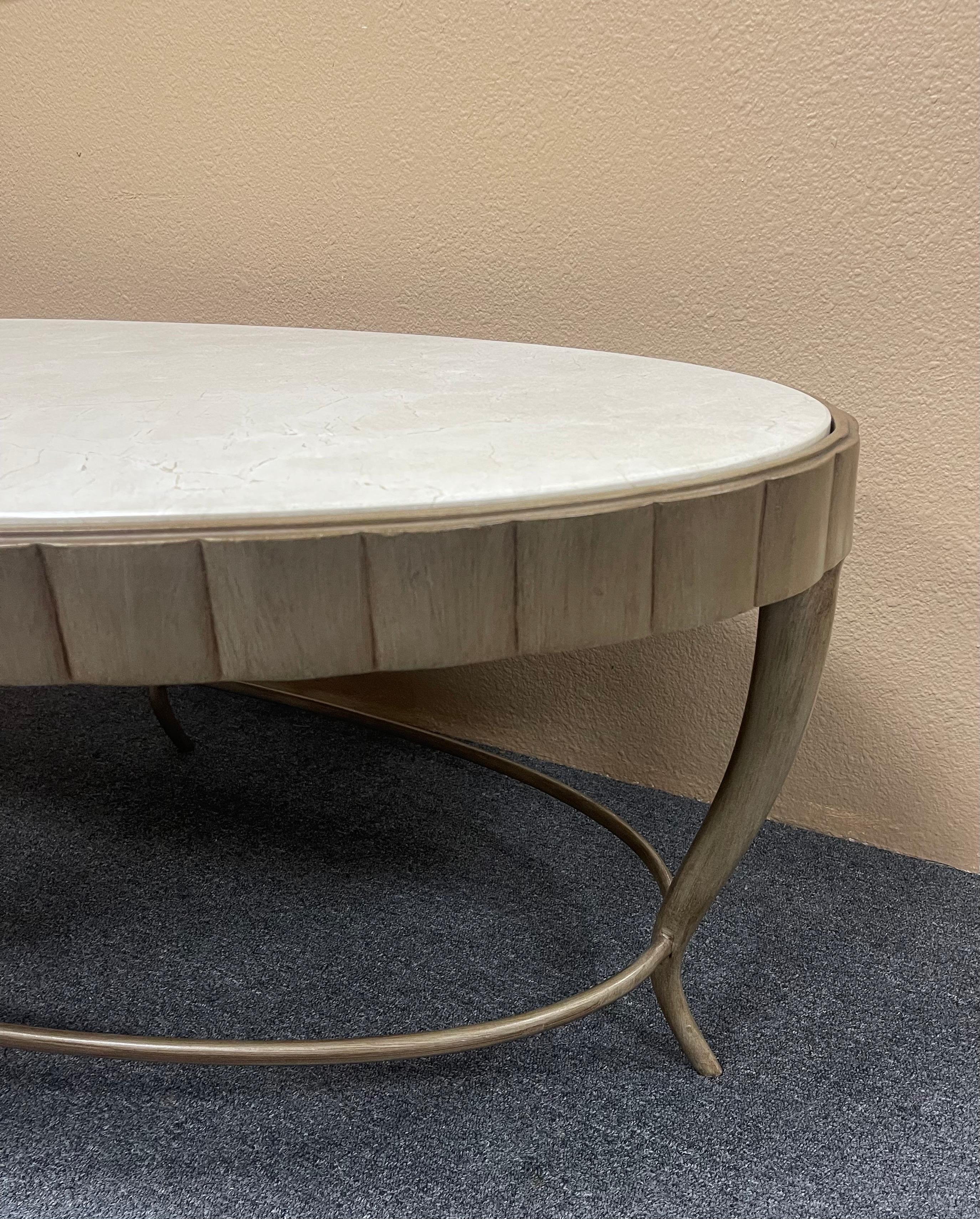 Table basse ovale Cinched surmontée de marbre de Barbara Barry pour Henredon Bon état - En vente à San Diego, CA