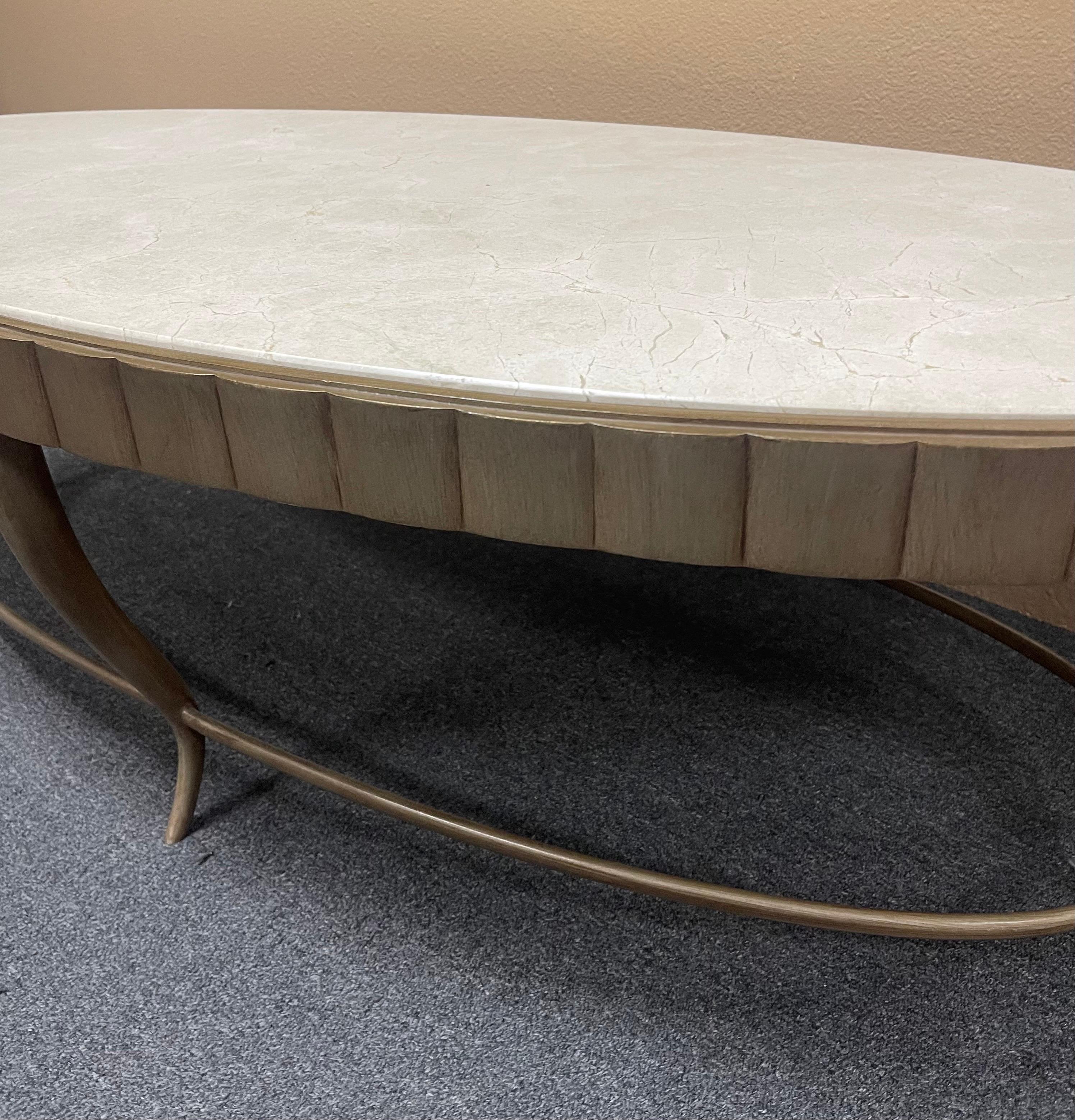 XXIe siècle et contemporain Table basse ovale Cinched surmontée de marbre de Barbara Barry pour Henredon en vente