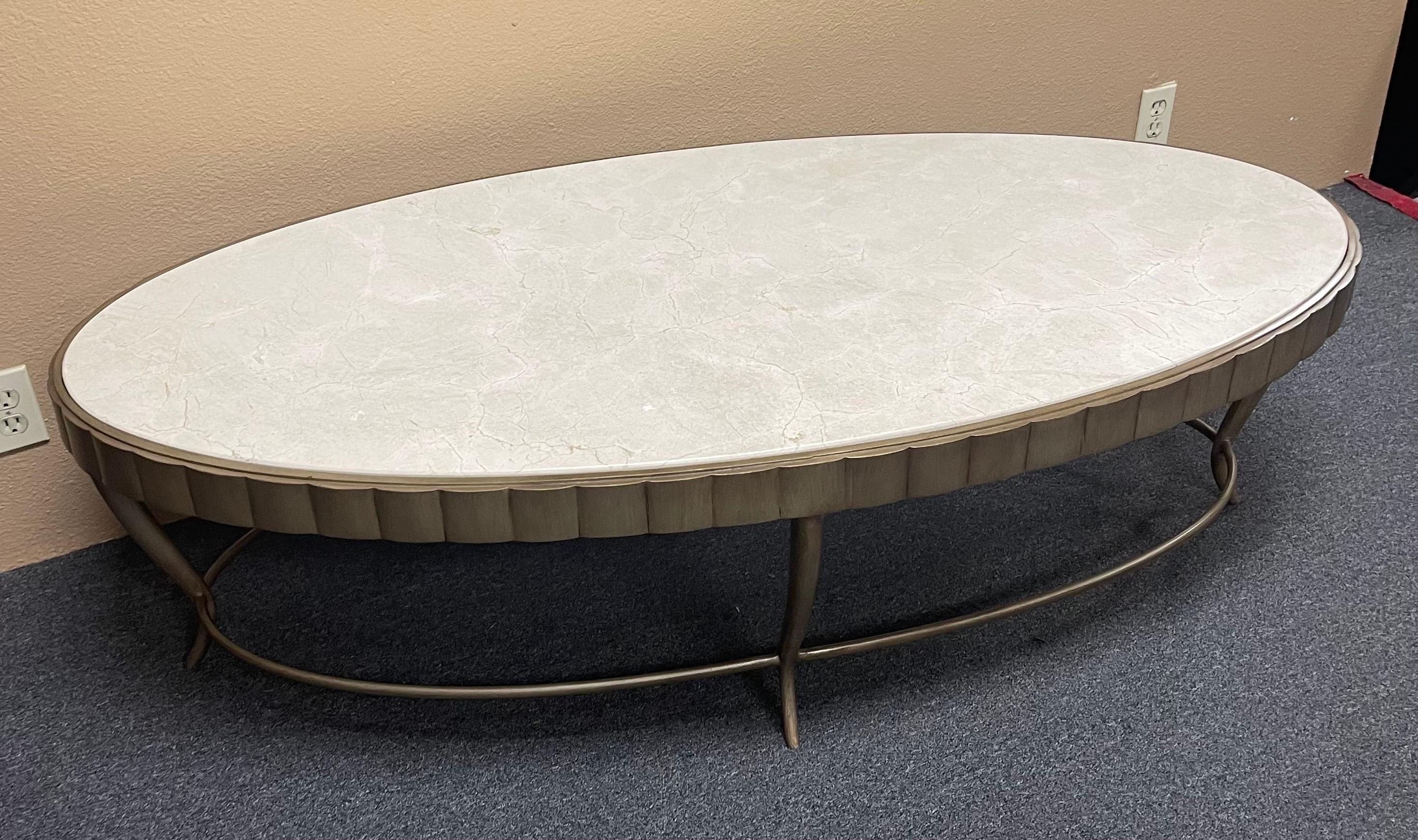 Table basse ovale Cinched surmontée de marbre de Barbara Barry pour Henredon en vente 1