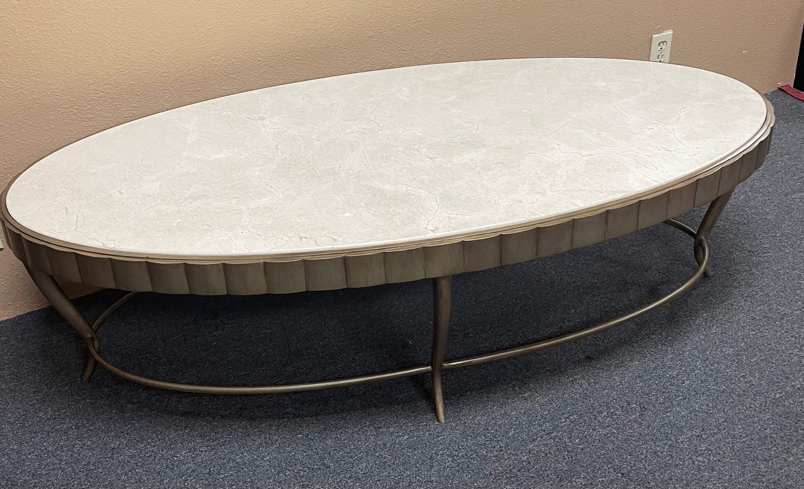 Table basse ovale Cinched surmontée de marbre de Barbara Barry pour Henredon en vente 2