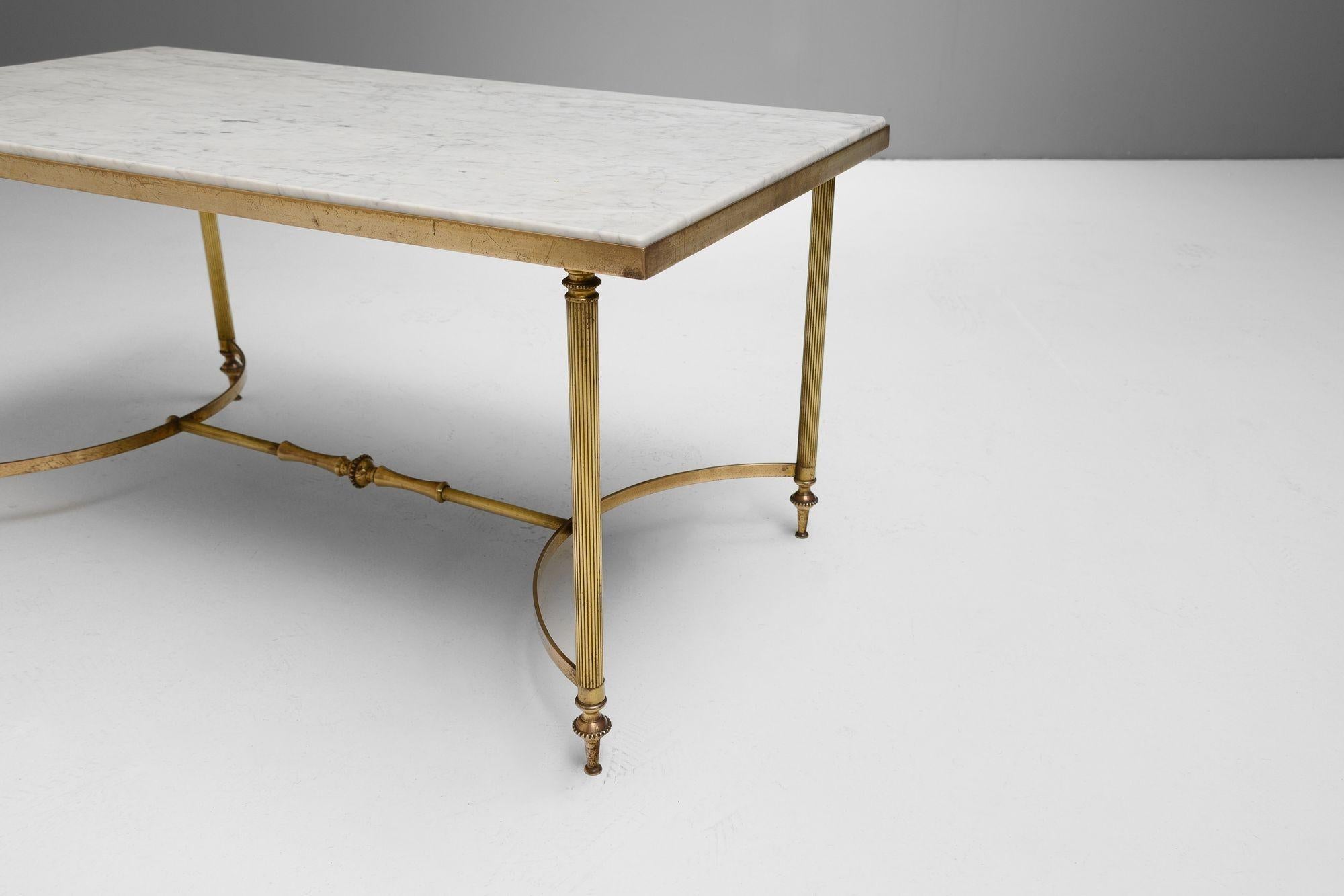 Brass Marble Topped Coffee Table For Sale