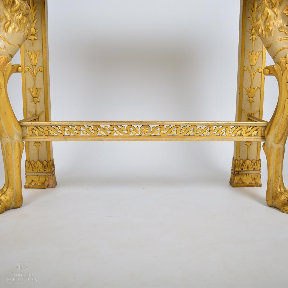 Regency Marble-Topped Console Table with Ornate Lion Carving, circa 1880 For Sale