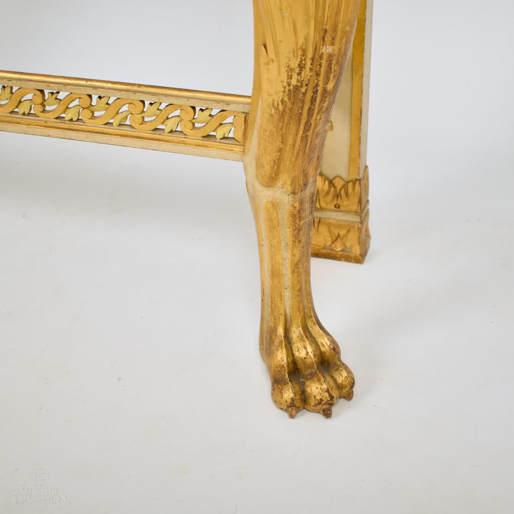 Carved Marble-Topped Console Table with Ornate Lion Carving, circa 1880 For Sale