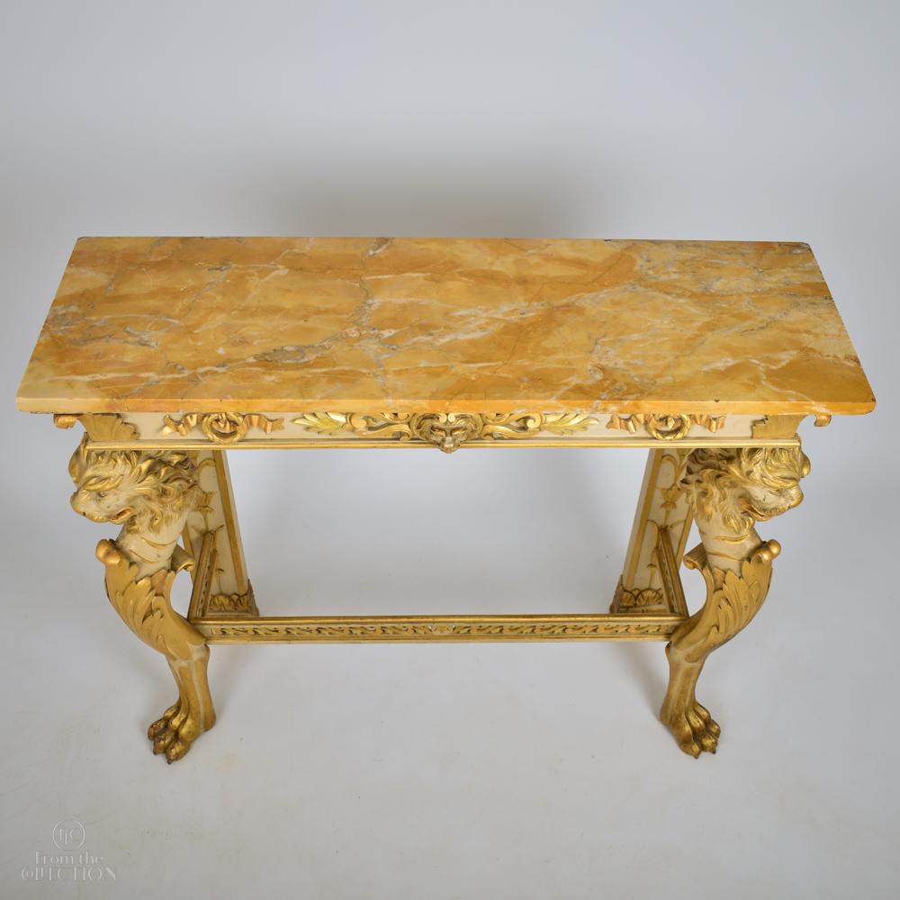 Marble-Topped Console Table with Ornate Lion Carving, circa 1880 In Good Condition For Sale In Lincoln, GB