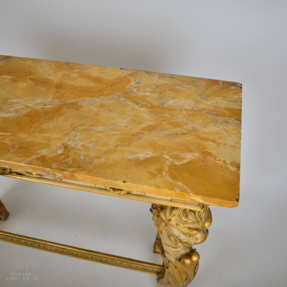 19th Century Marble-Topped Console Table with Ornate Lion Carving, circa 1880 For Sale