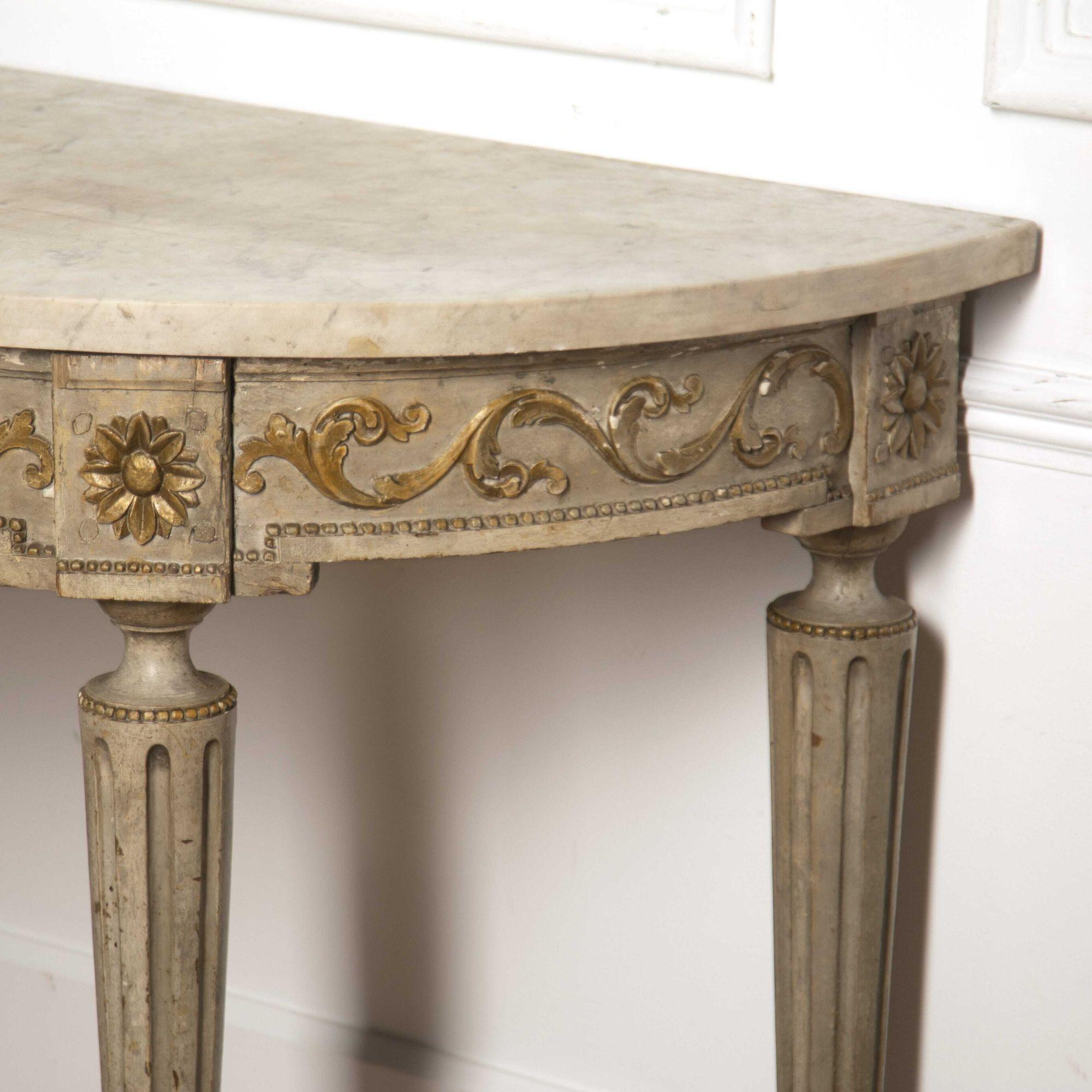 Louis XVI Marble Topped Demi-Lune Side Table