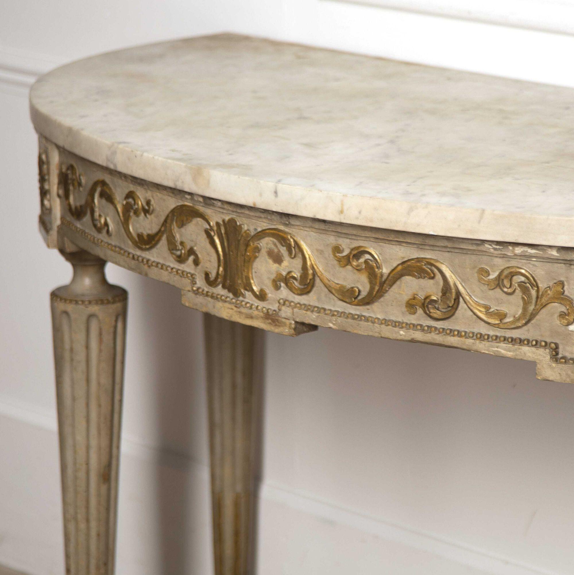 French Marble Topped Demi-Lune Side Table