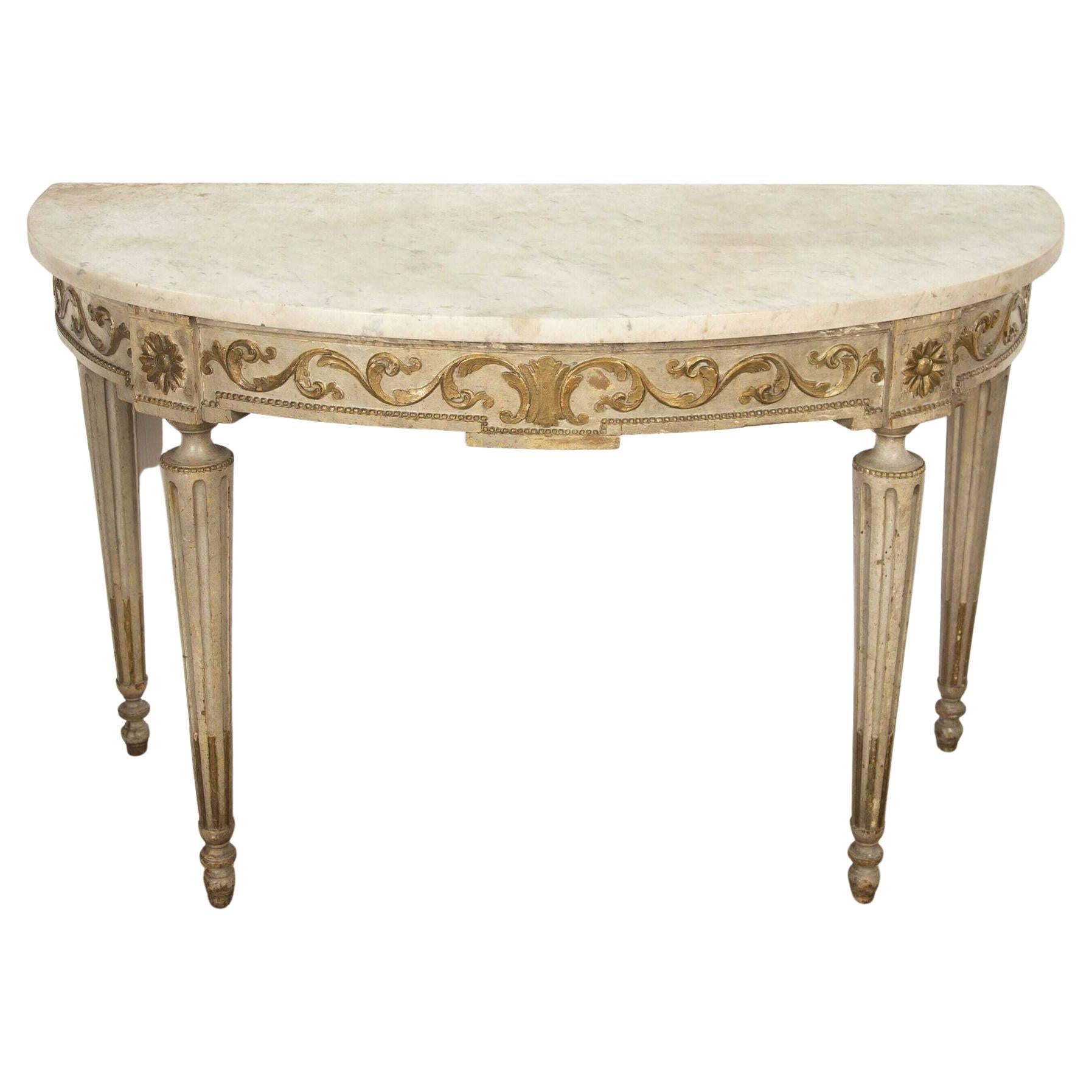 Marble Topped Demi-Lune Side Table