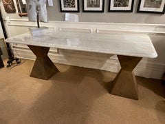 Marble Topped Dining Table With Brancusi Style Steel Base