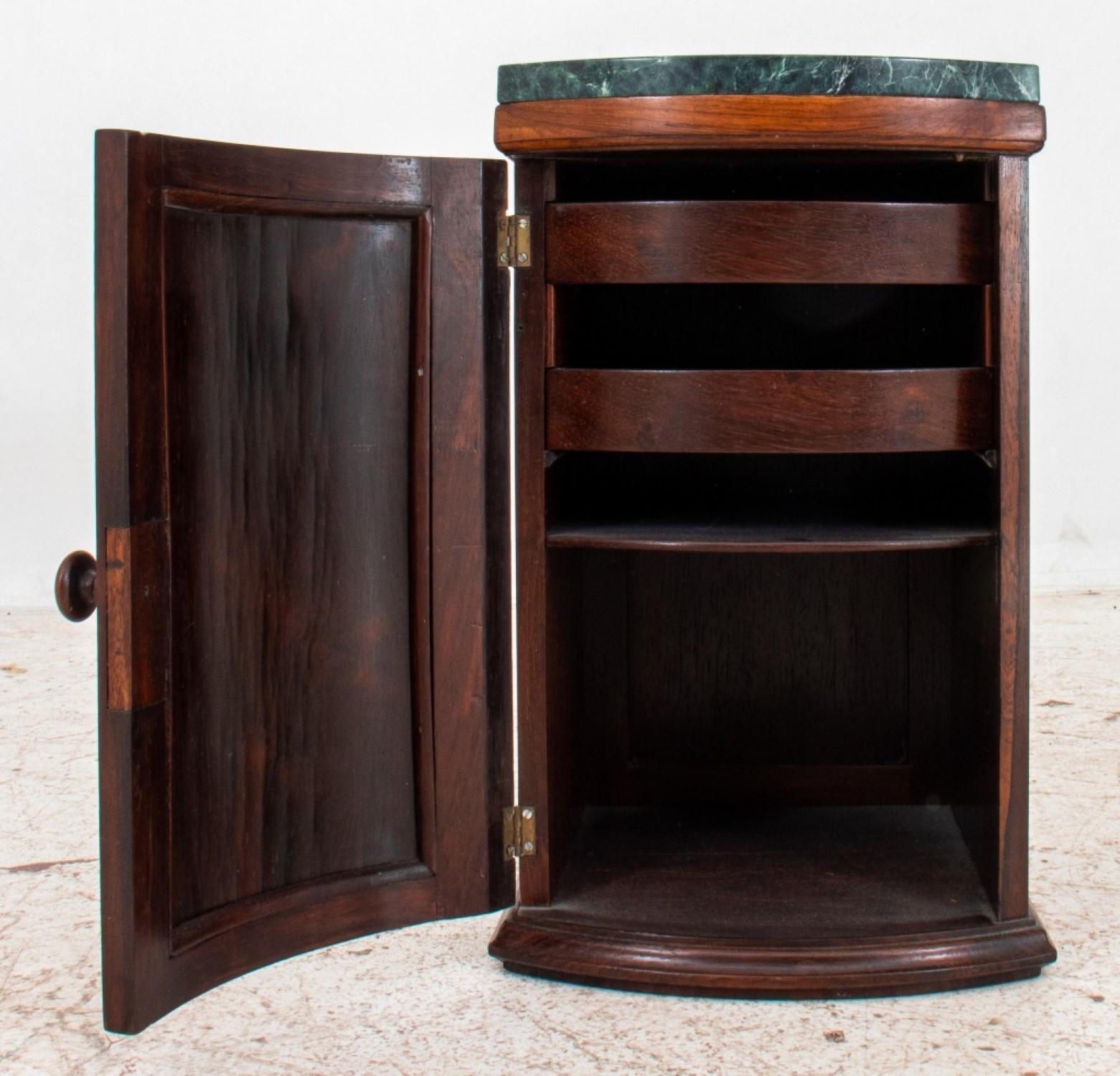 Chippendale style mahogany secretary bookcase. Here are the details:

Style: Chippendale
Material: Mahogany
Features:
Scrolling broken swan's neck pediment finial
Glass cabinet door with green lacquered interior and three shelves
Slant front