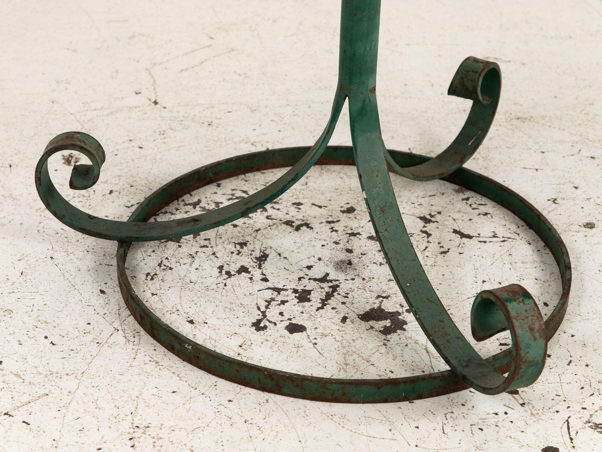 Marble Topped Garden or Pub Table with Green Iron Base, French 20th c. For Sale 3