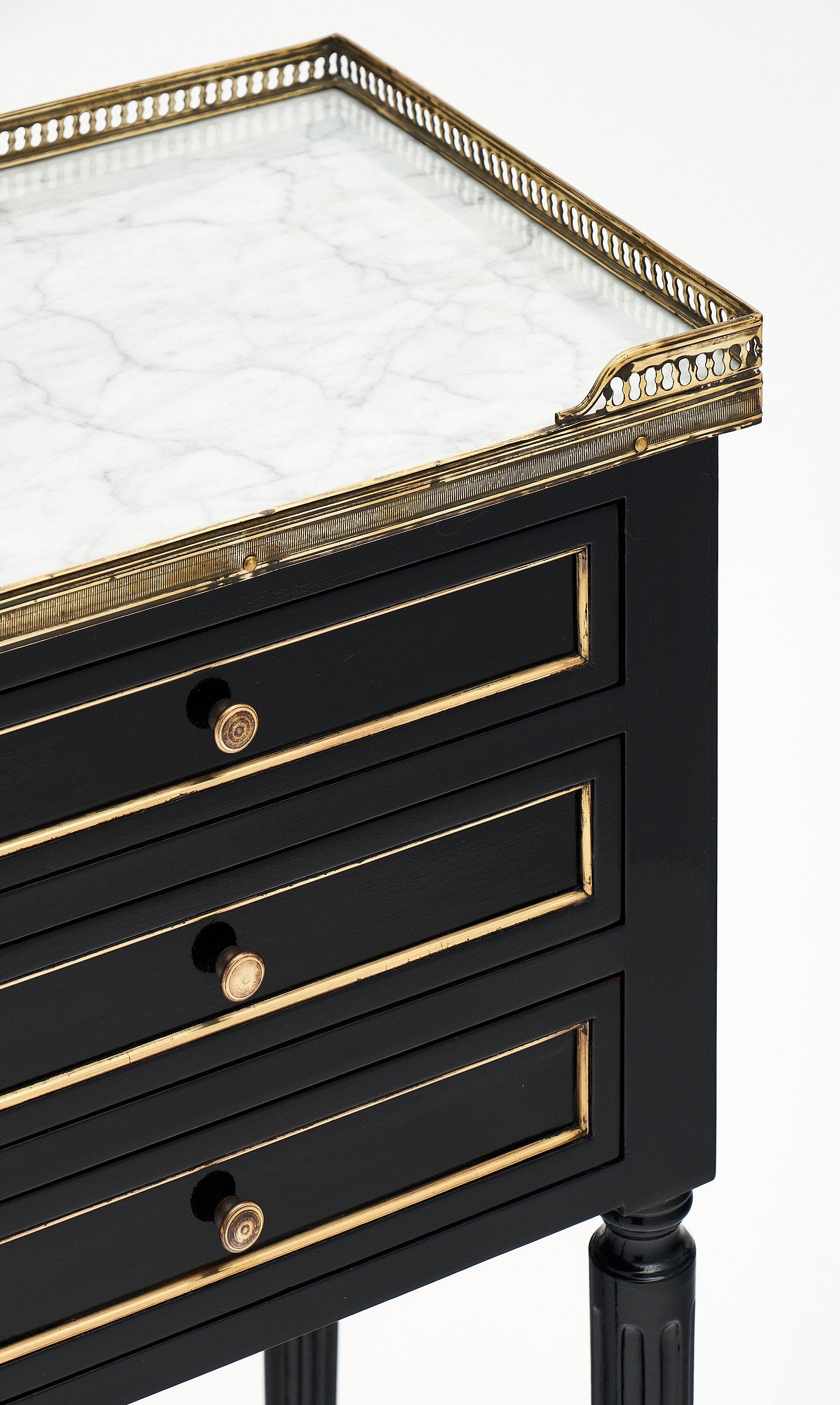 Brass Marble-Topped Louis XVI Style Side Tables