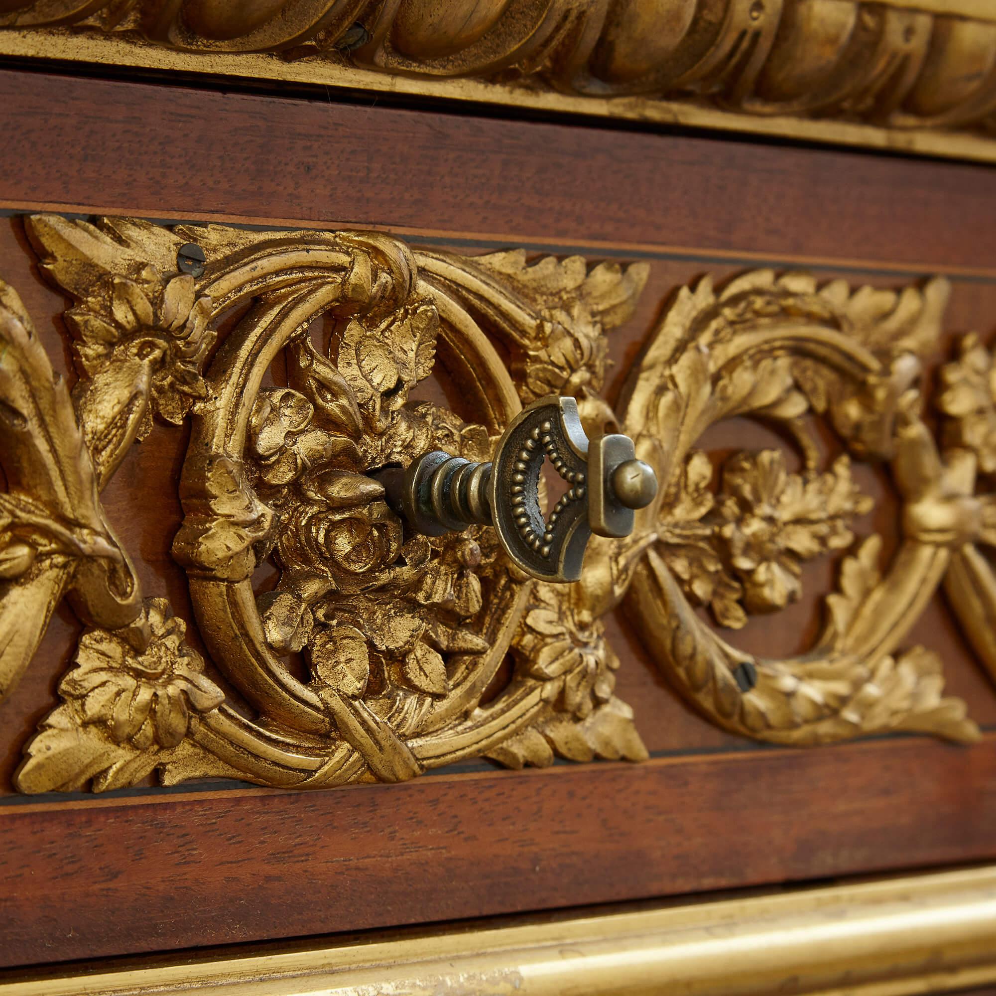 Marble Topped Marquetry Commode After Riesener In Good Condition For Sale In London, GB