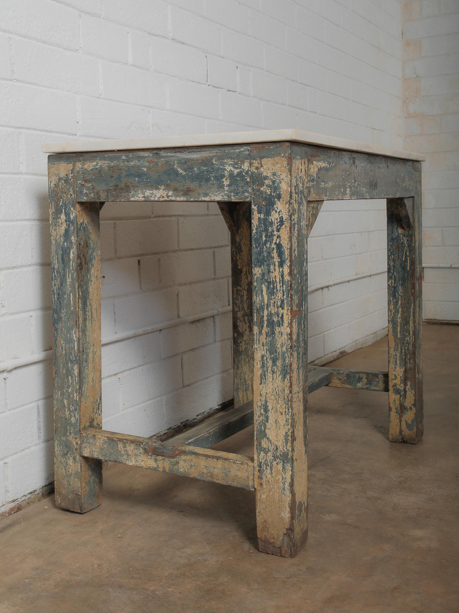 20th Century Marble-Topped Painted Console Side Table For Sale
