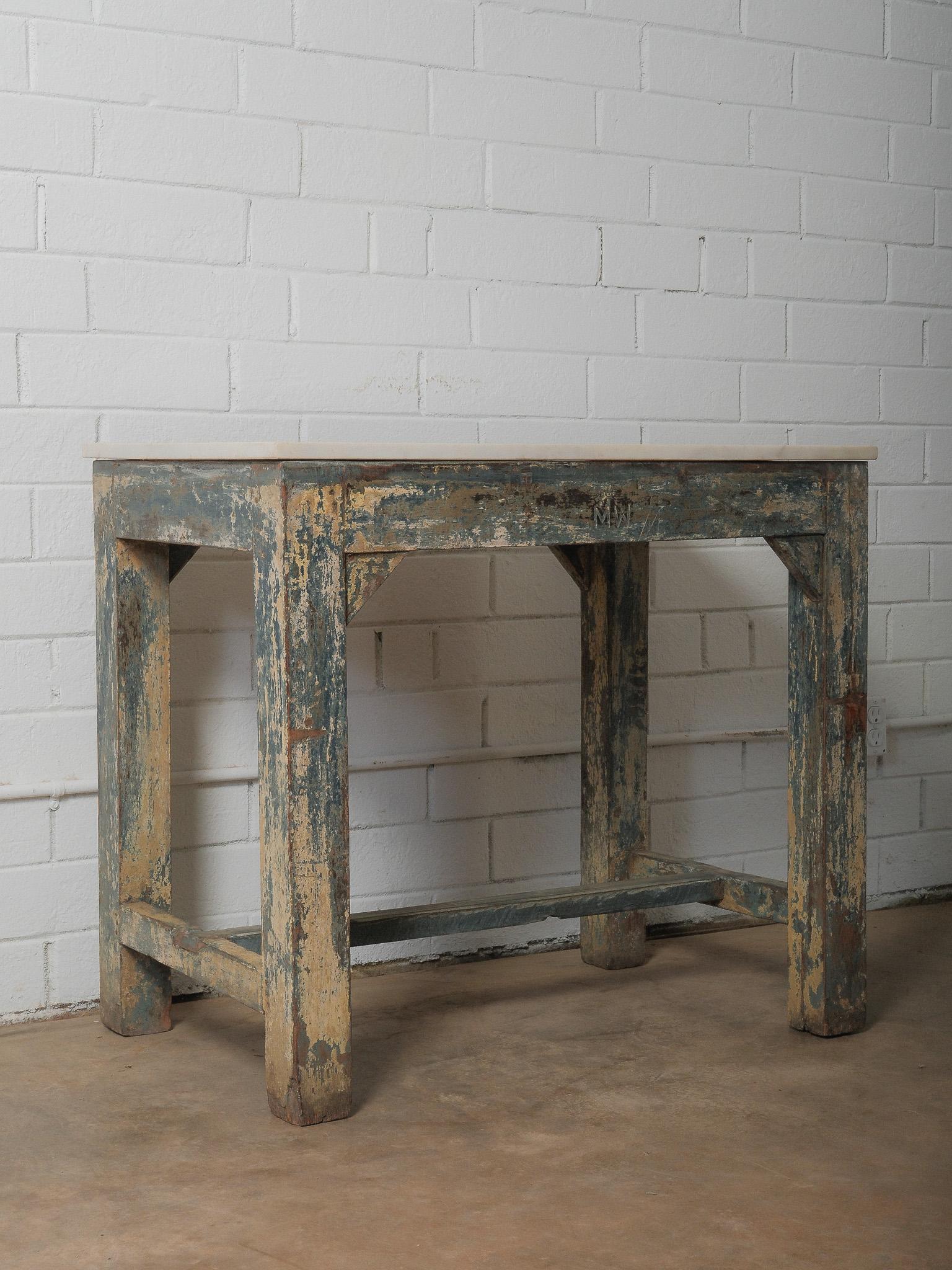 Marble-Topped Painted Console Side Table For Sale 2
