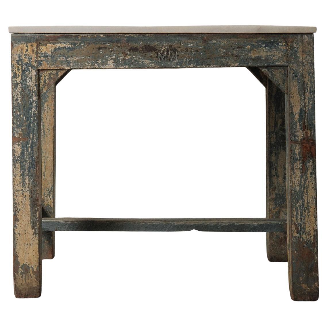 Marble-Topped Painted Console Side Table For Sale