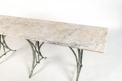 Marble topped table, Verdis wrought iron base, can be used inside outside.