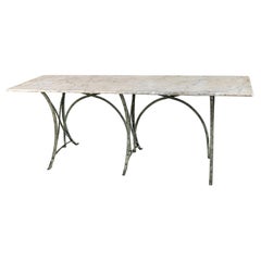 Marble topped table, Verdis wrought iron base, can be used inside outside.