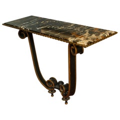 Marble-Topped Wall-Mounted Iron Console