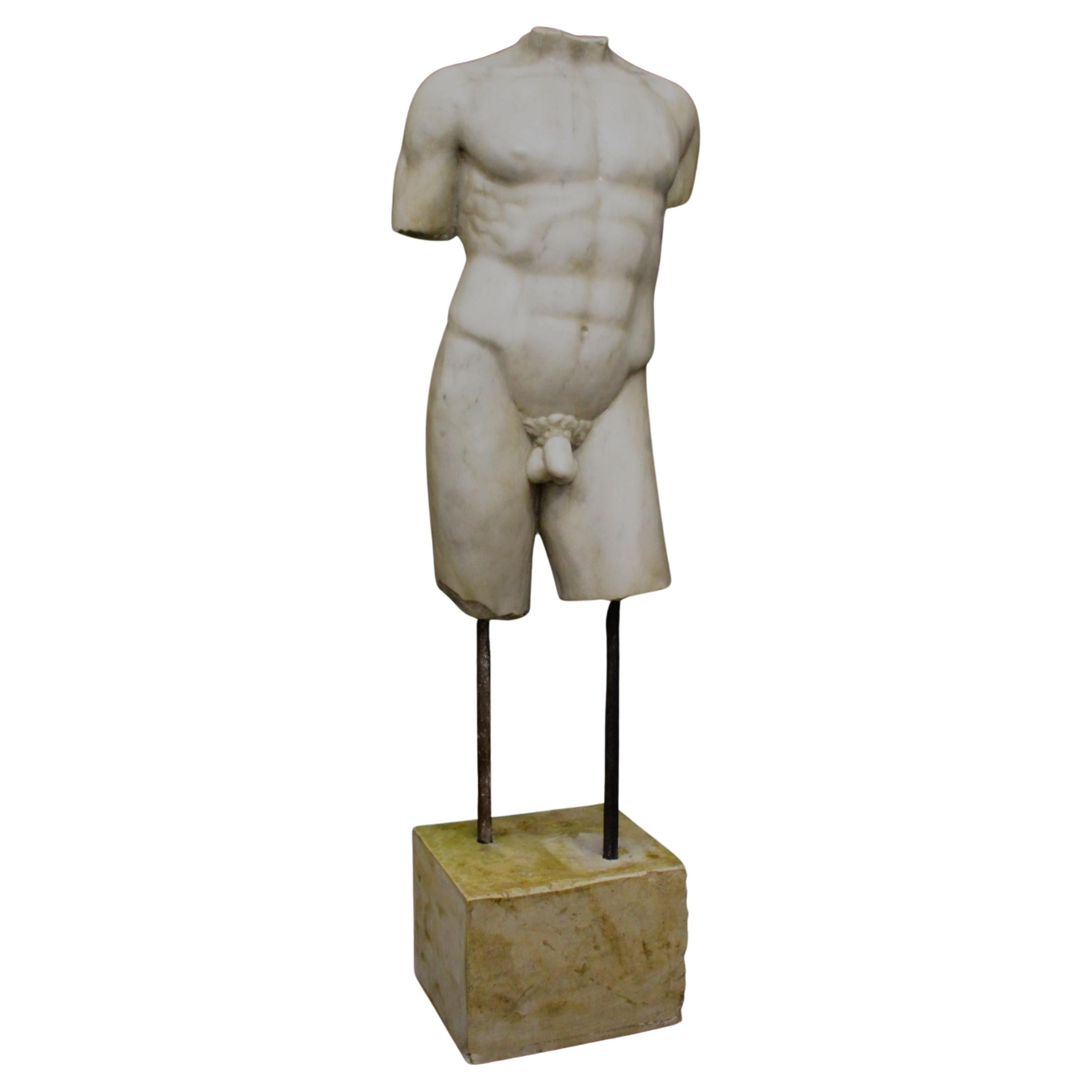Marble torso, h123cm, Bust in Carrara marble, sculpture in marble For Sale