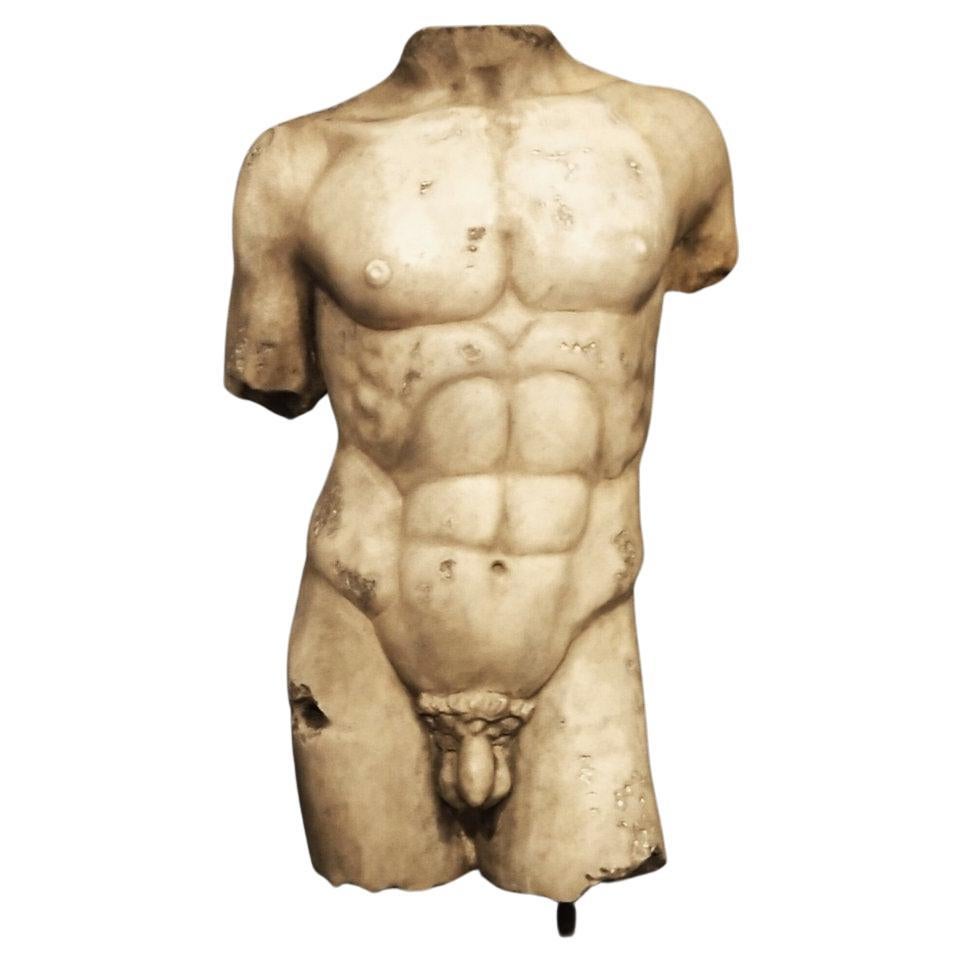 Torso de mármol de Mercurio, H. 92 cm, Escultura de mármol en venta