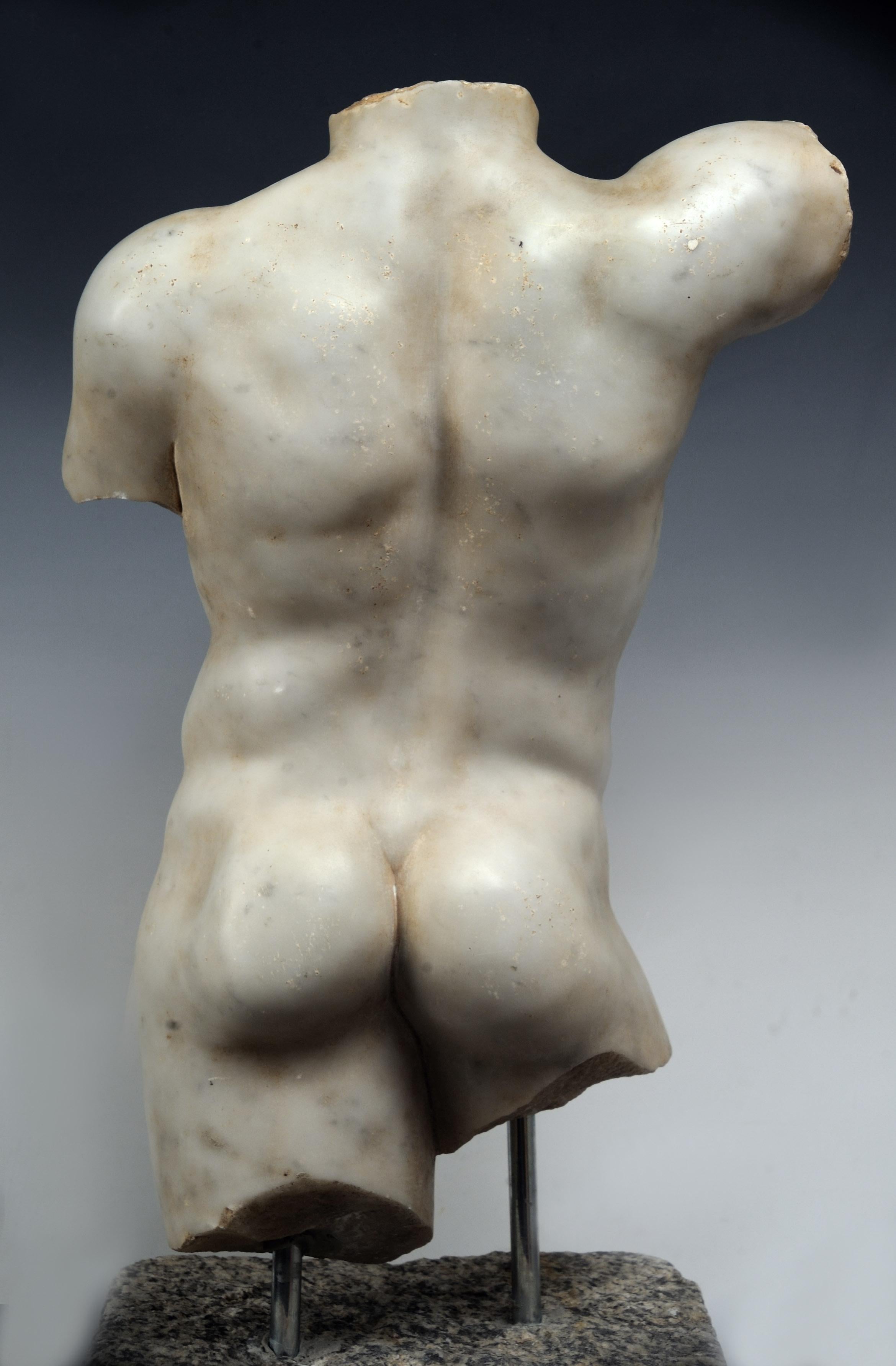 Carved Marble Torso of an Athlete, after the Antique, 19th Century or Earlier, Italian For Sale