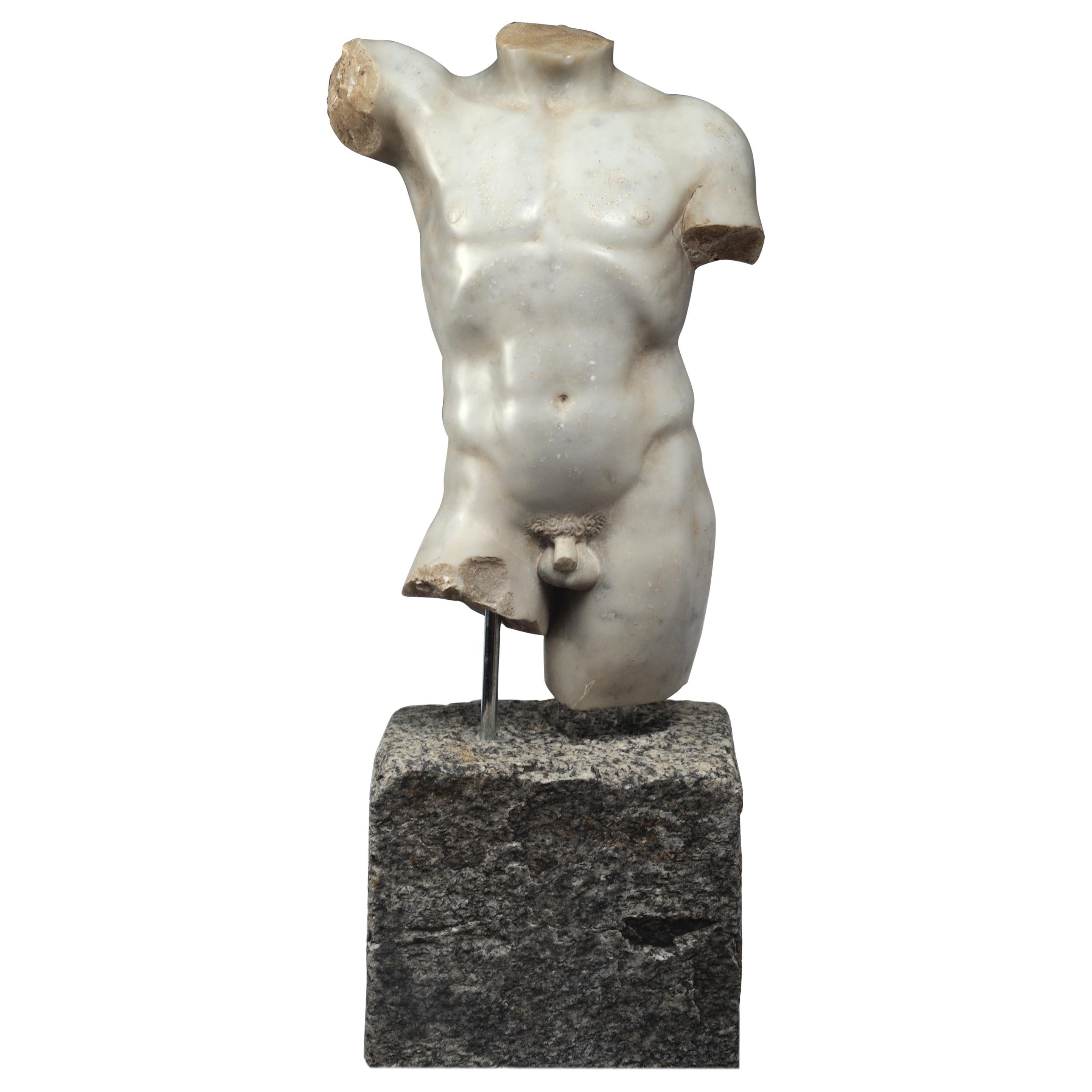 Marble Torso of an Athlete, after the Antique, 19th Century or Earlier, Italian