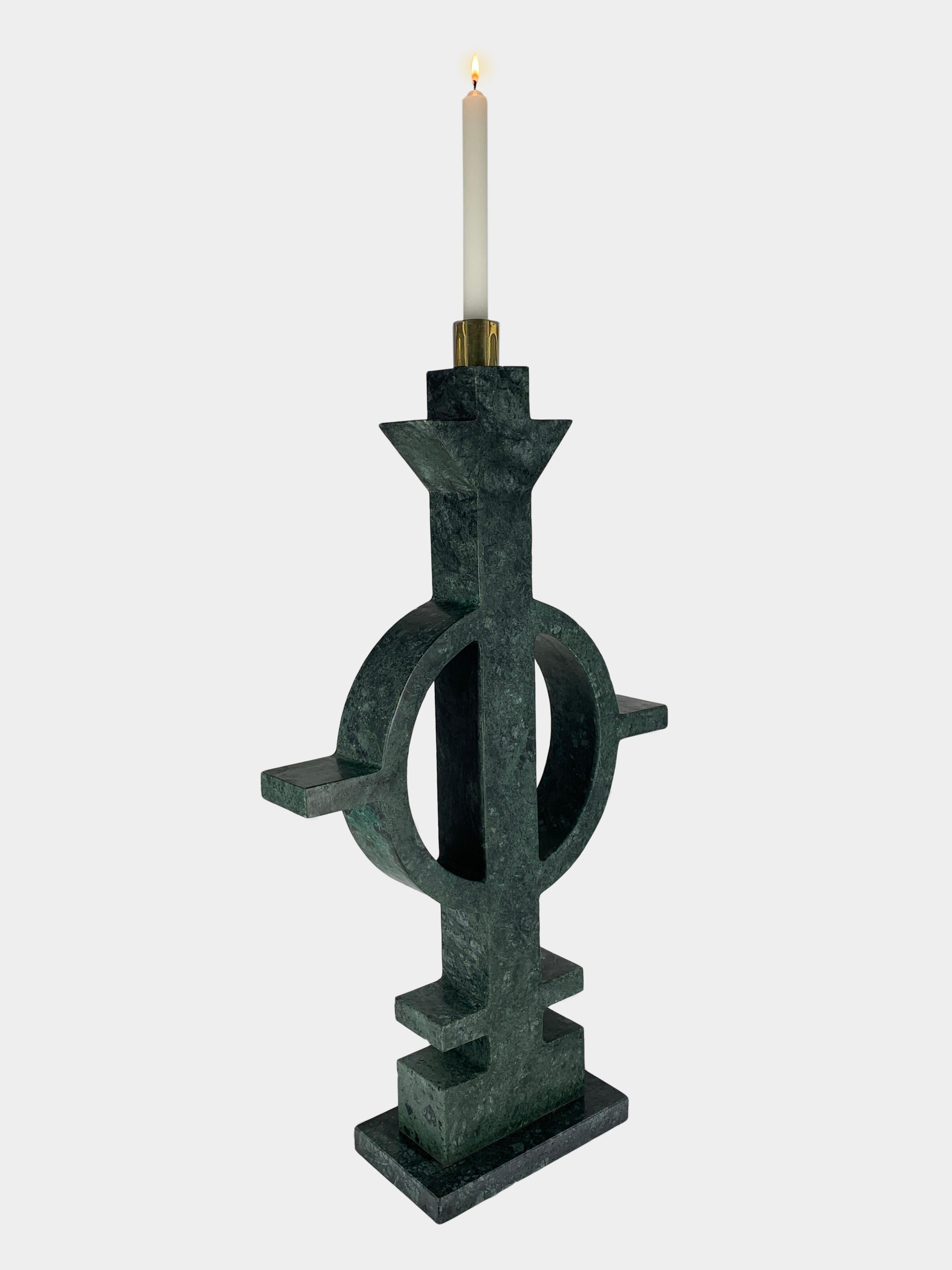 Marble Totem I, candleholder sculpture, Hand-sculpted Work by Arturo Erbsman
Signed and numbered, I from a limited edition of VIII
Composition: Marble, solid brass
Dimensions: 62 x 36 x 11 cm

Arturo Erbsman is a French designer whose works