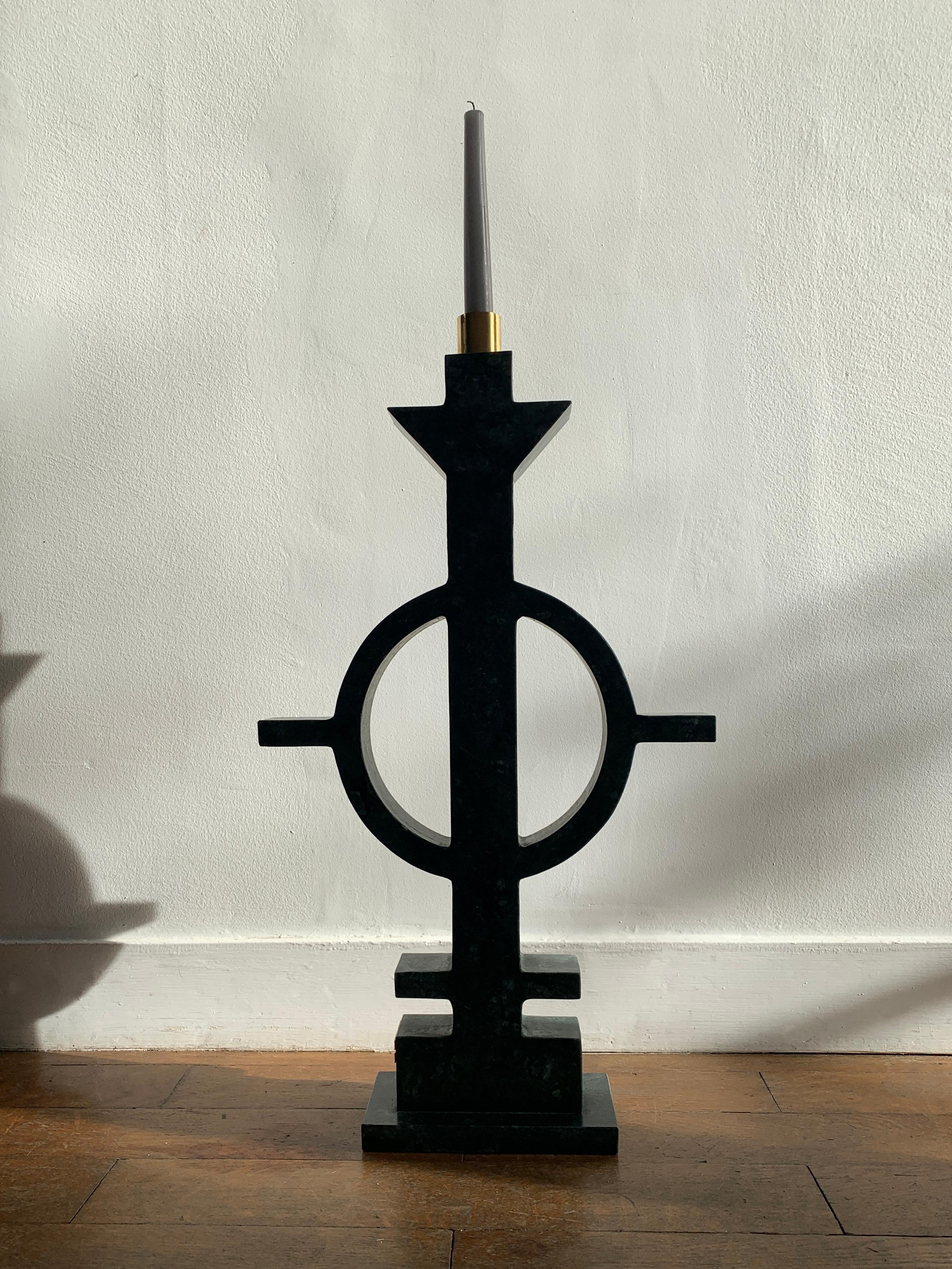 French Marble Totem I, Candleholder Sculpture by Arturo Erbsman