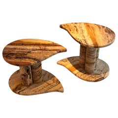 Marble travertine side tables by Jean-Frédéric Bourdier