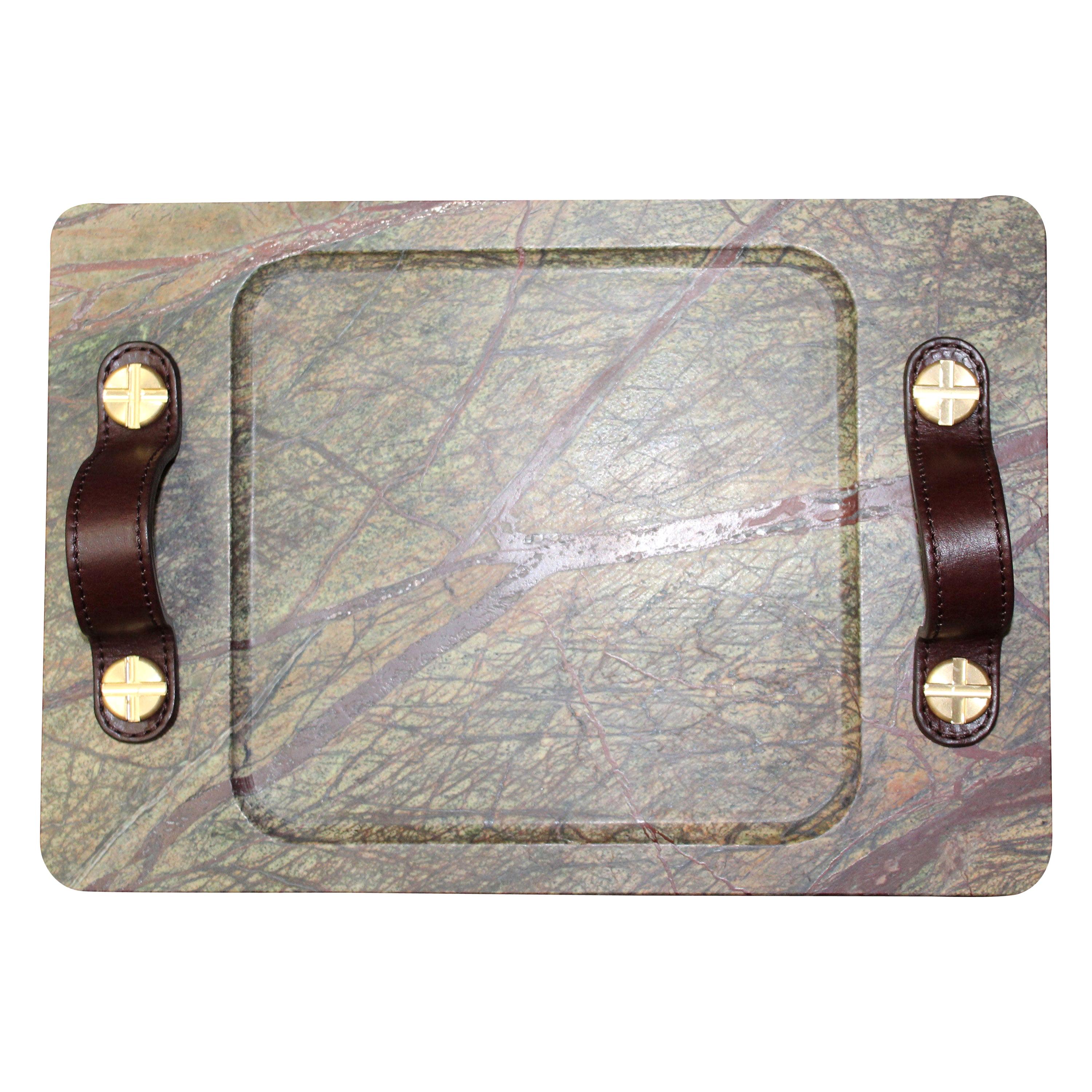Marble Tray Bidasar Color with Leather Straps, Small