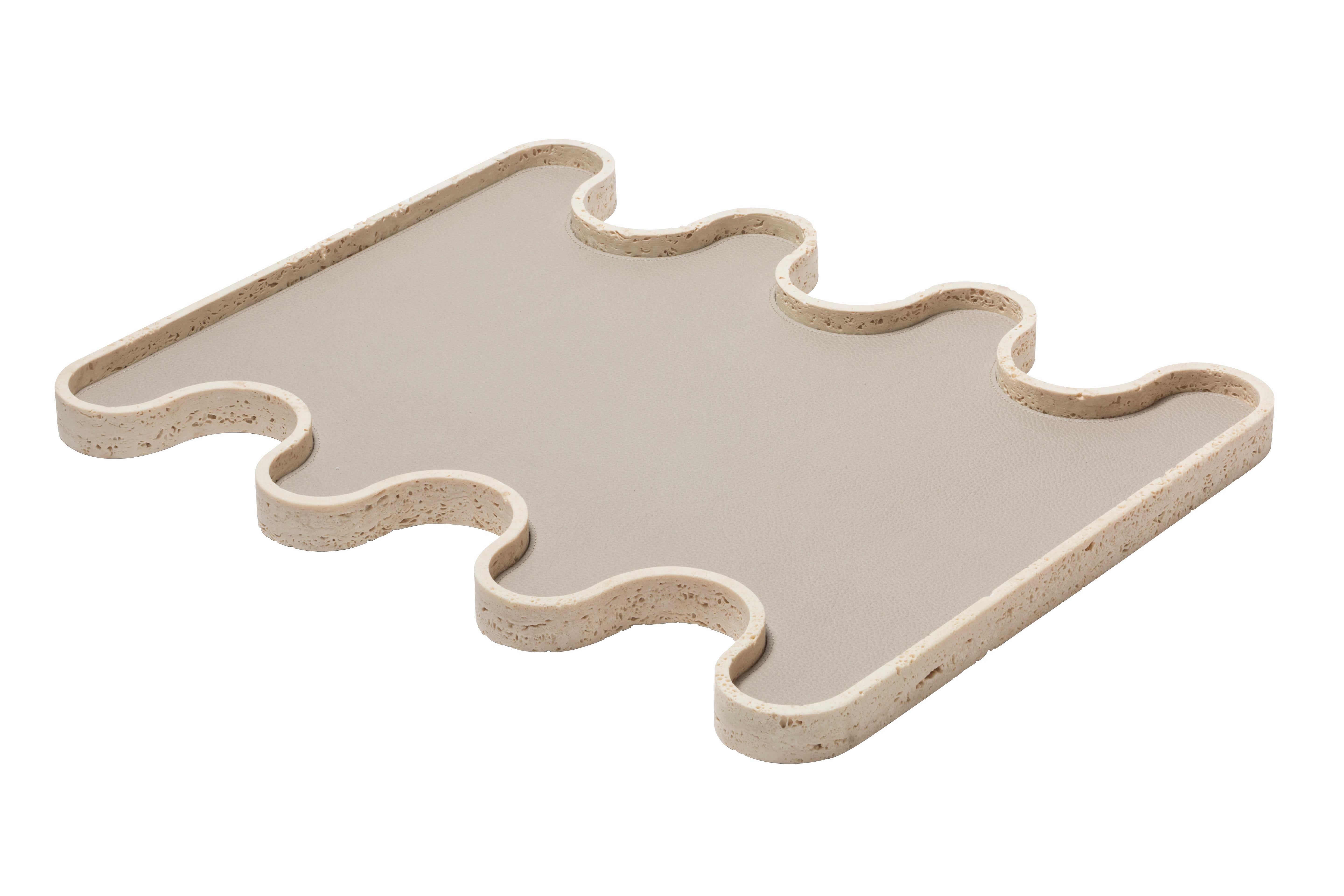 Ossicle Marble Tray (Large) -- Francesco Balzano x Giobagnara

Features removable double-faced placemat. Top available only in travertine. Leather pad available only in printed calfskin, suede, or nappa finish. Pictures above are of the large tray;