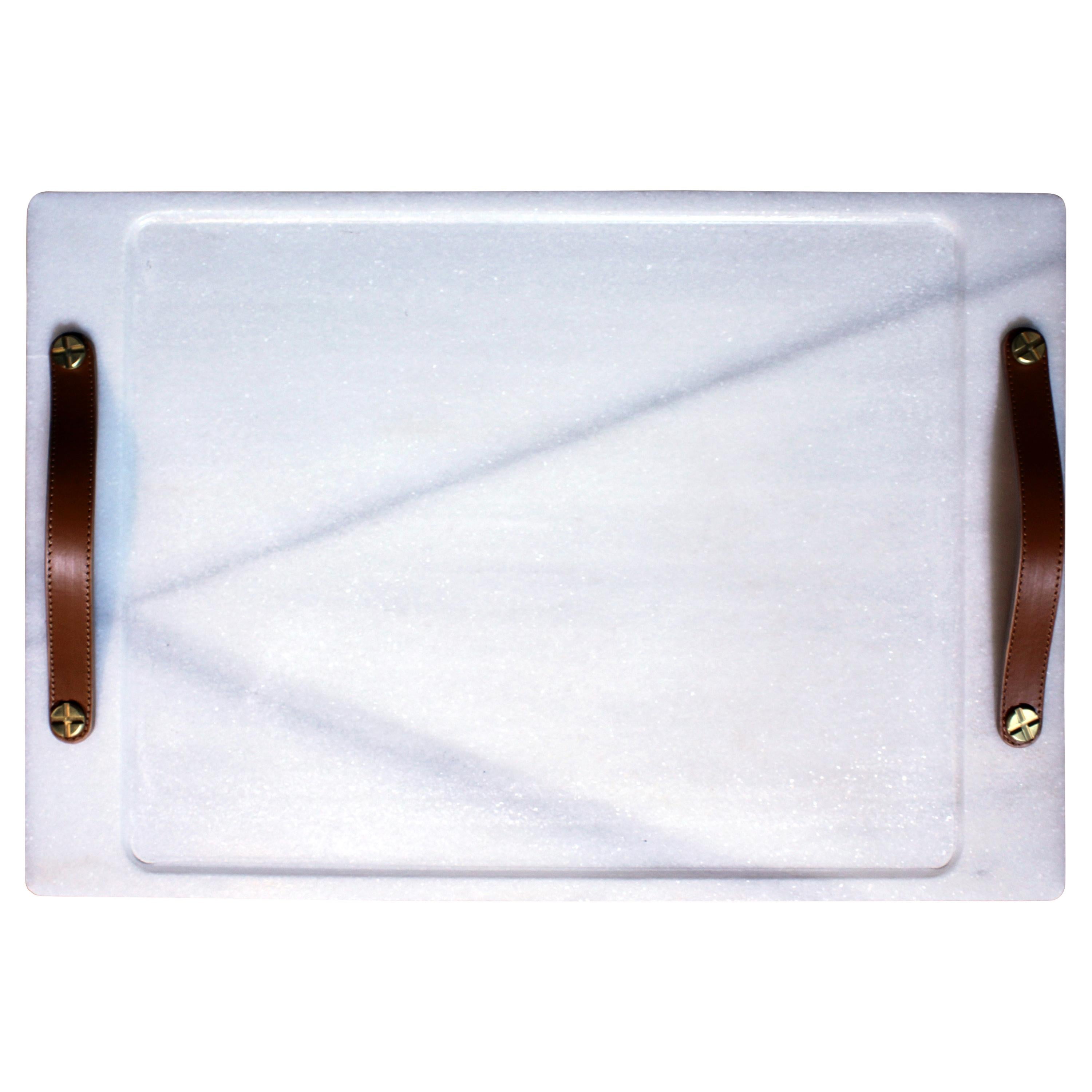 Marble Tray, Macael Tone with Leather Straps, Large