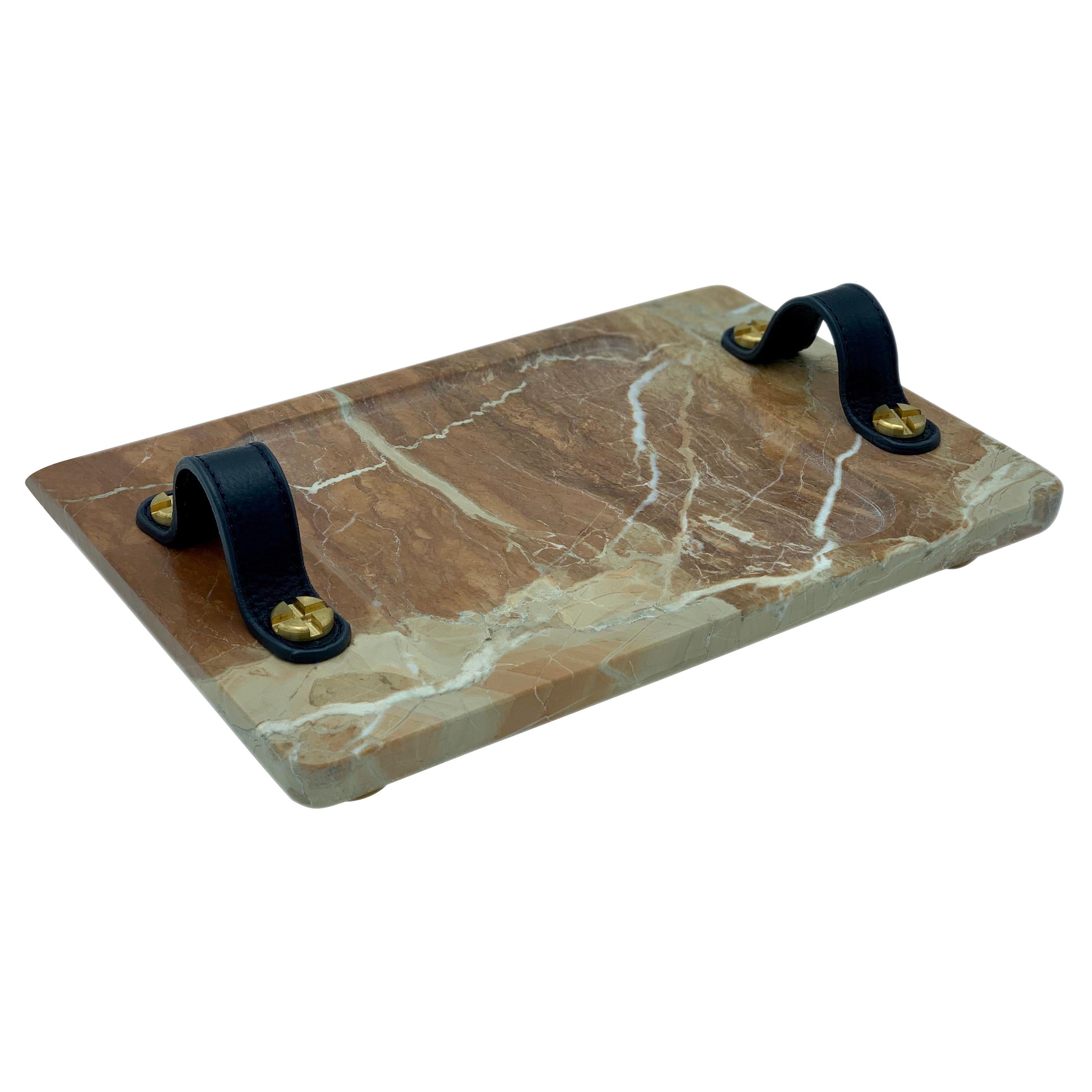 Marble Tray Reddish Color with Leather Straps, Small