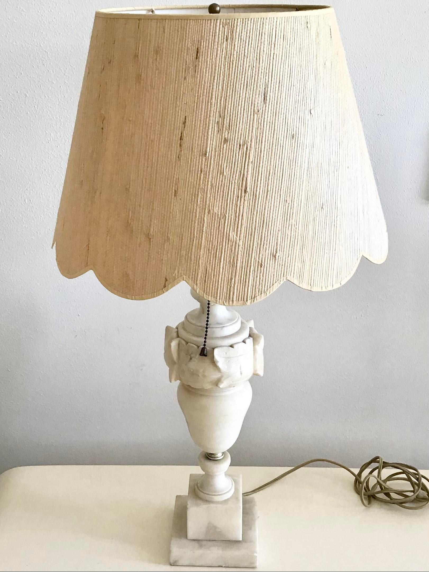 Marble Urn Table Lamp with Raffia Shade For Sale 5