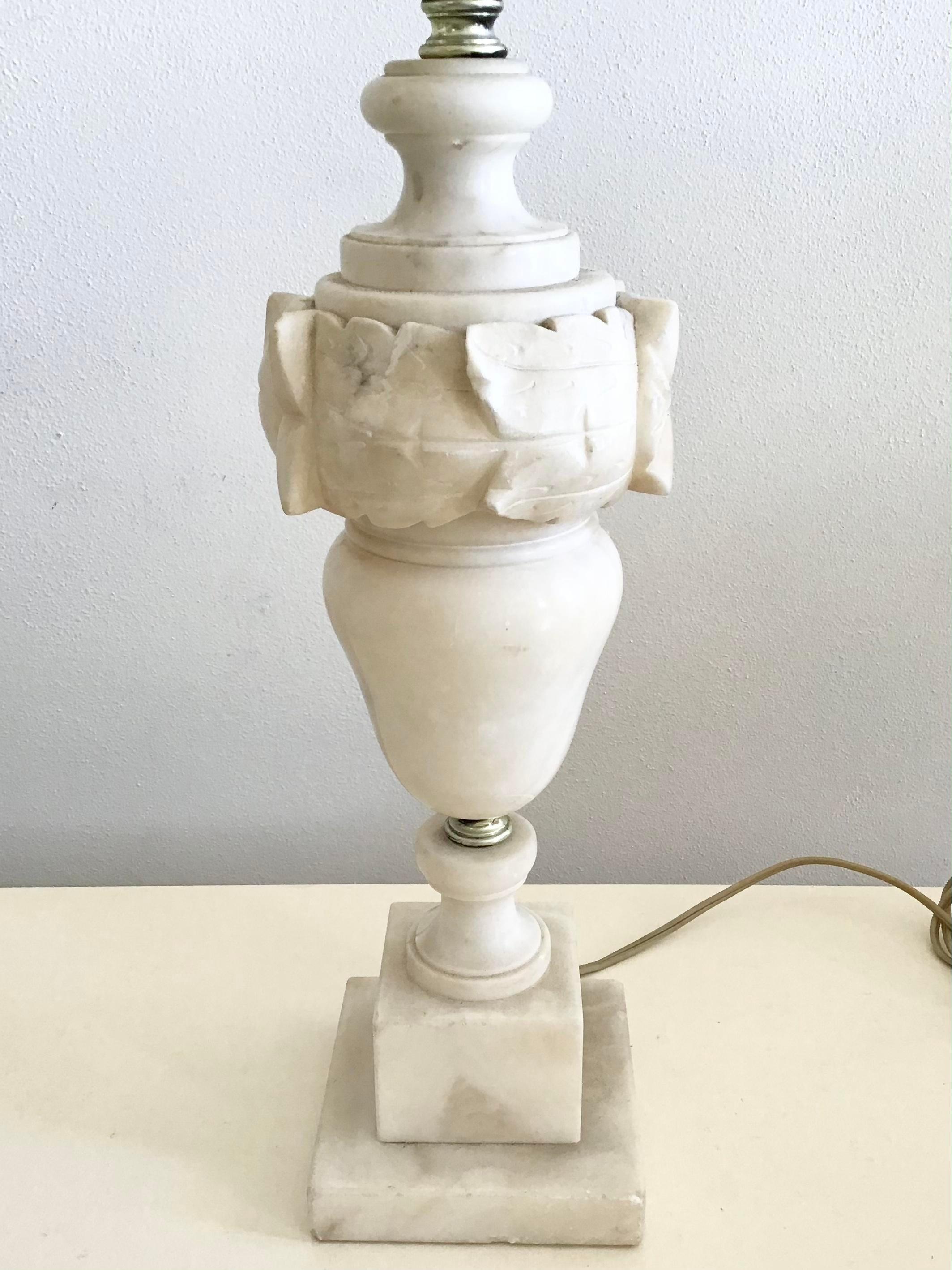Marble Urn Table Lamp with Raffia Shade For Sale 1