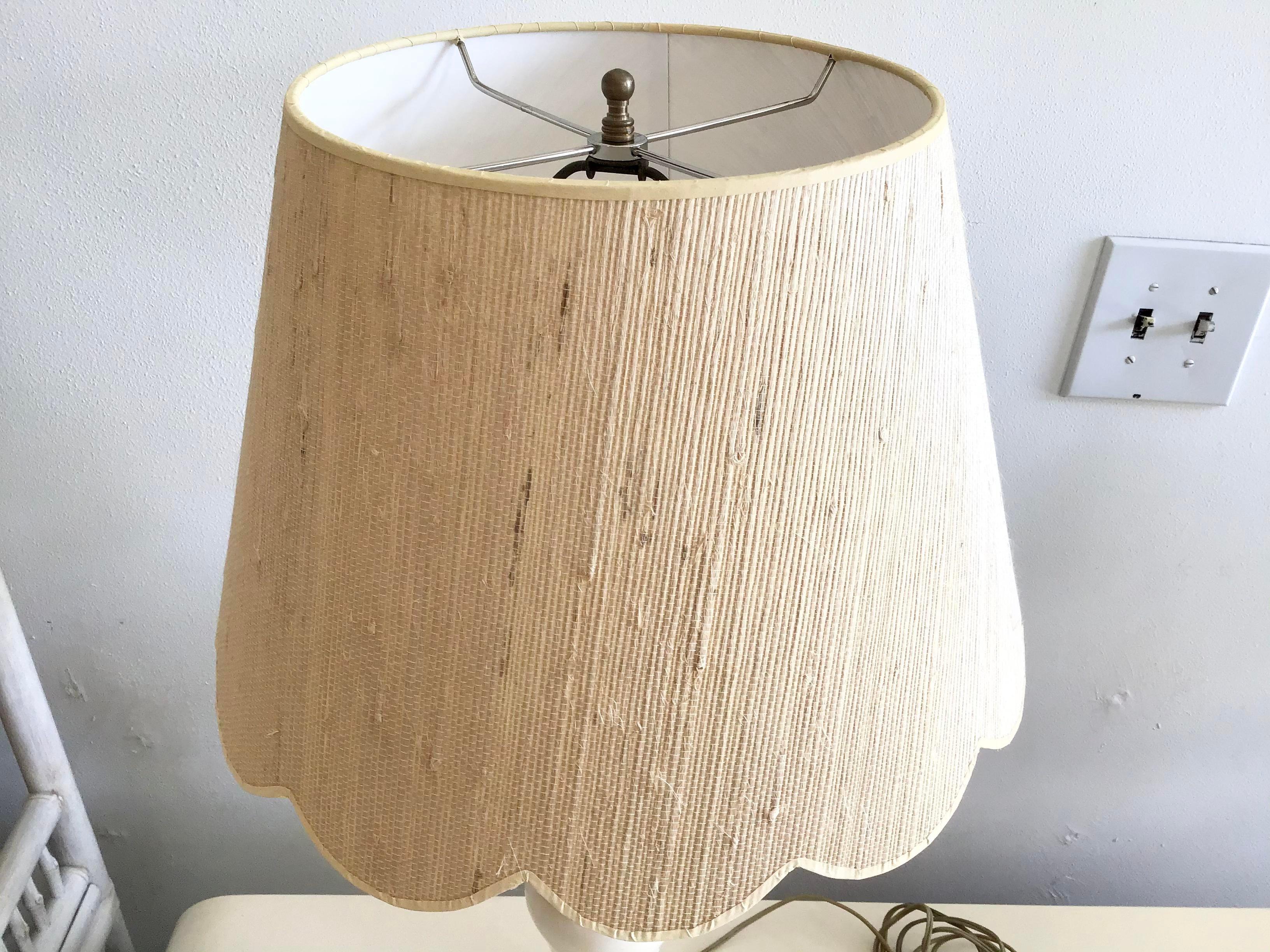 Marble Urn Table Lamp with Raffia Shade For Sale 4