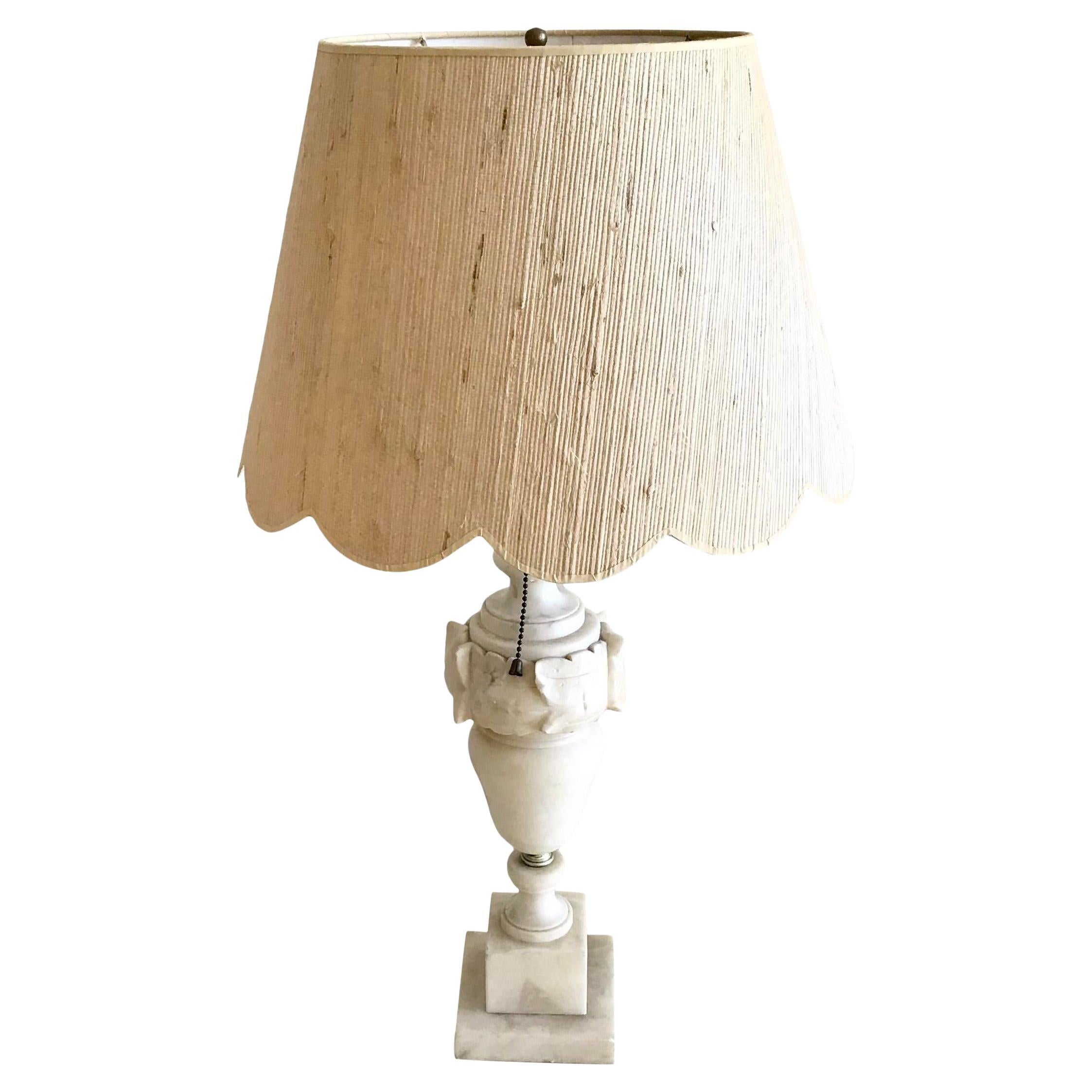 Marble Urn Table Lamp with Raffia Shade For Sale