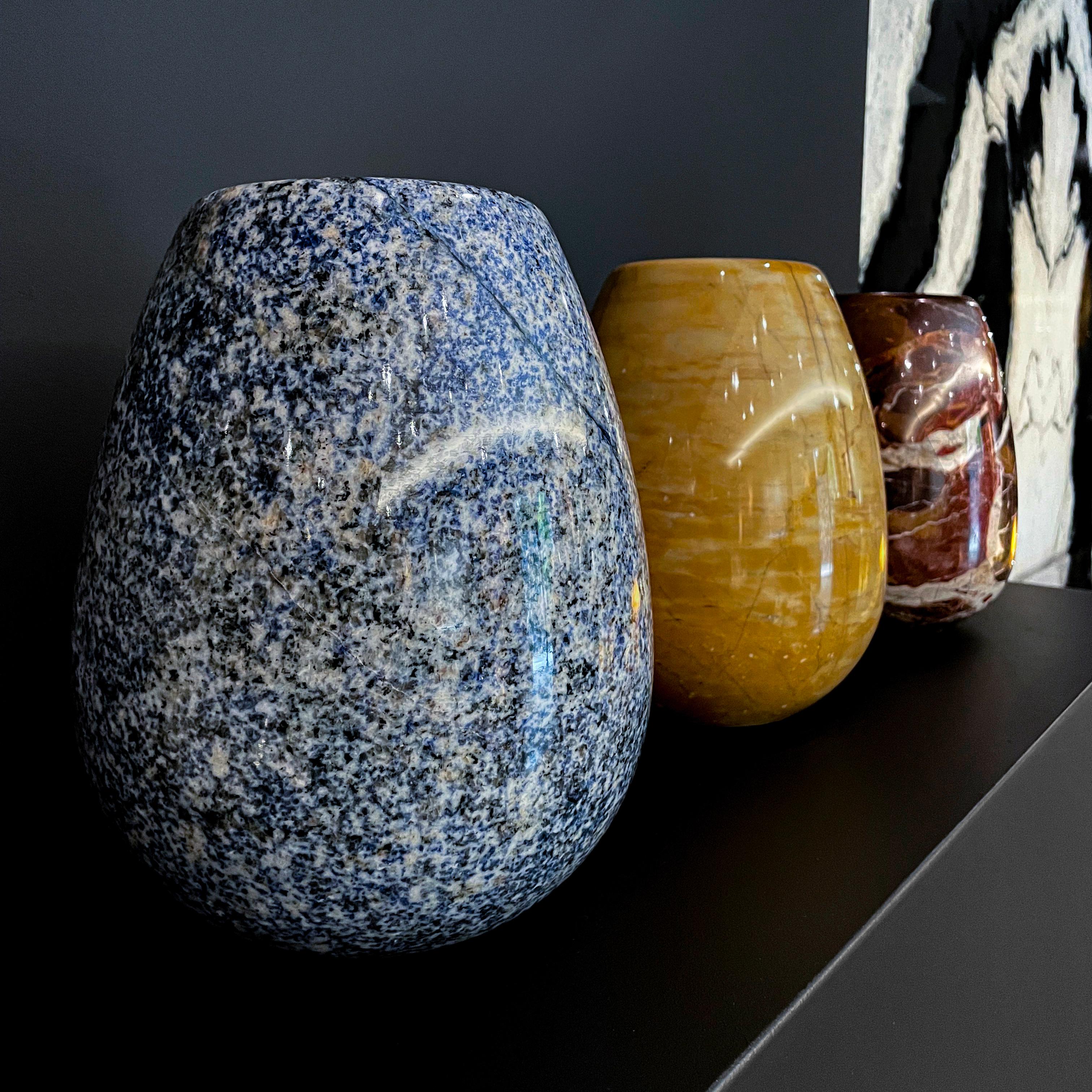 Italian Marble Vase Azul Bahia h25 design Franco Albini - edit by Officina della Scala For Sale