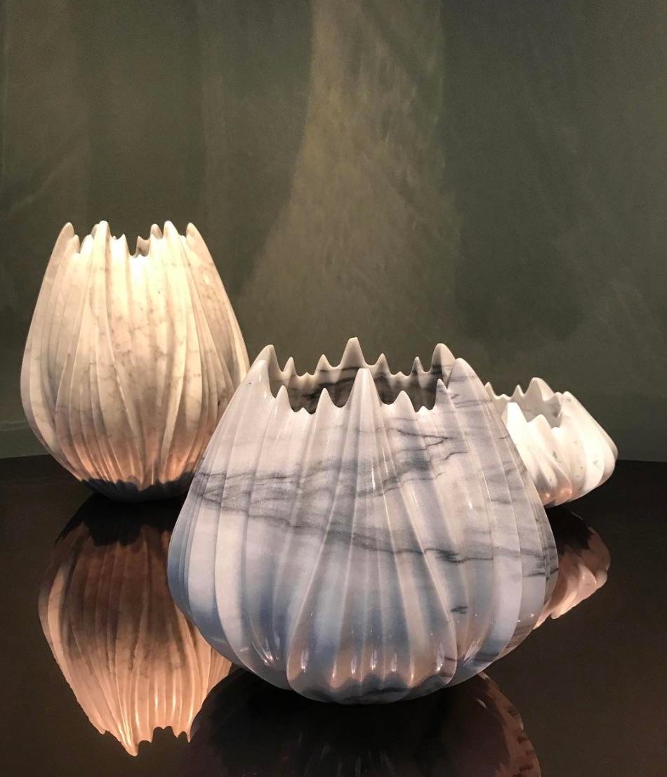 Marble Vase by Zaha Hadid in Bardiglio Nuvolato Marble In New Condition For Sale In Fairfield, CT